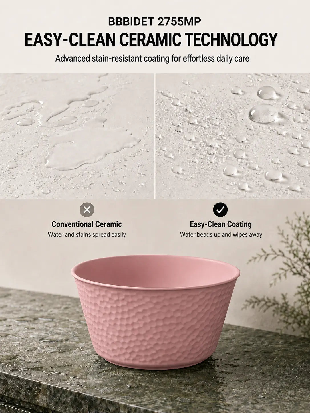bbbidet 2755MP hammered round counter basin – Easy-Clean coating comparison