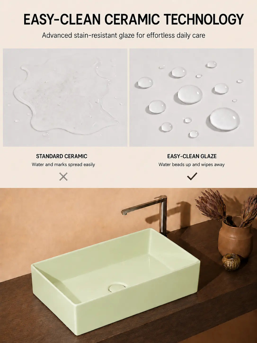BBbidet 2757 chartreuse rectangular countertop basin easy-clean ceramic technology