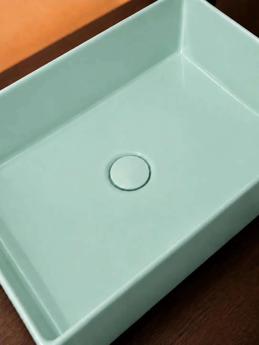 BBbidet 2757 mint green rectangular countertop basin matching ceramic drain detail