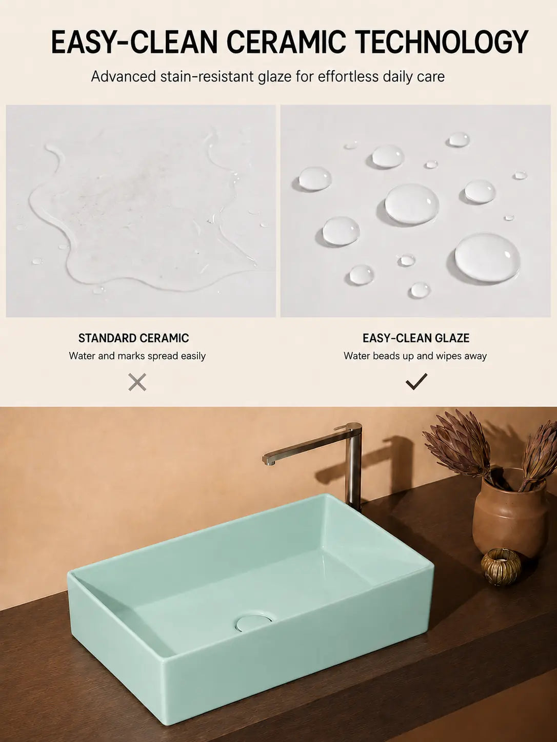 BBbidet 2757 mint green rectangular countertop basin easy-clean ceramic technology