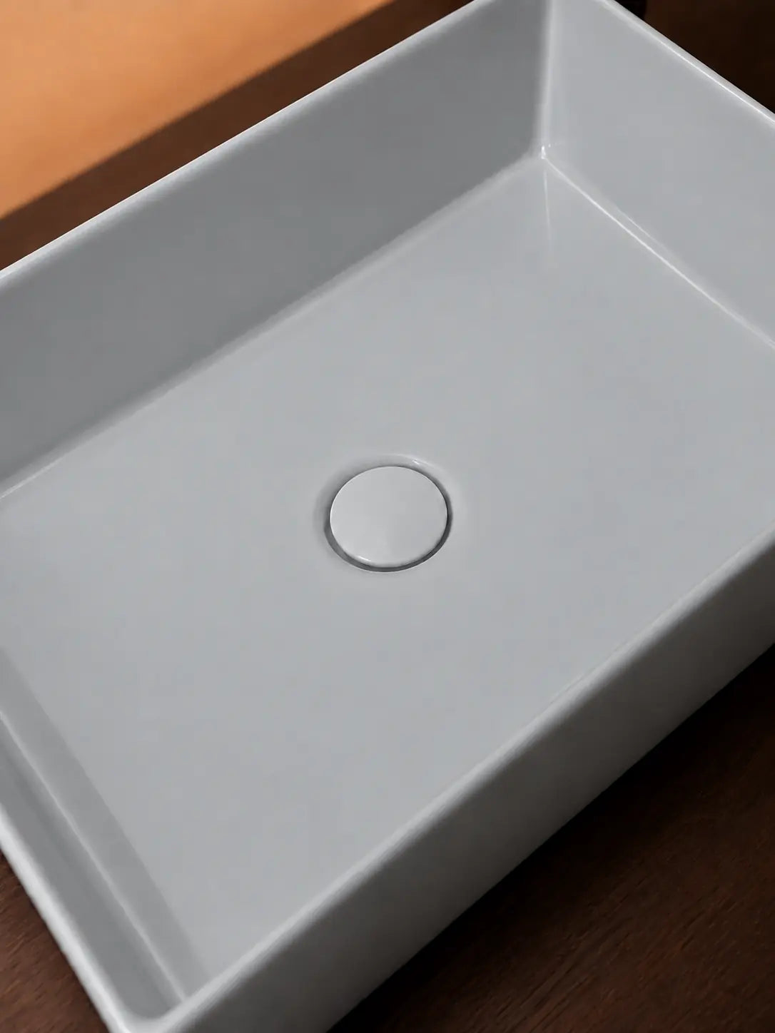 BBbidet 2757 gray rectangular countertop basin matching ceramic drain detail