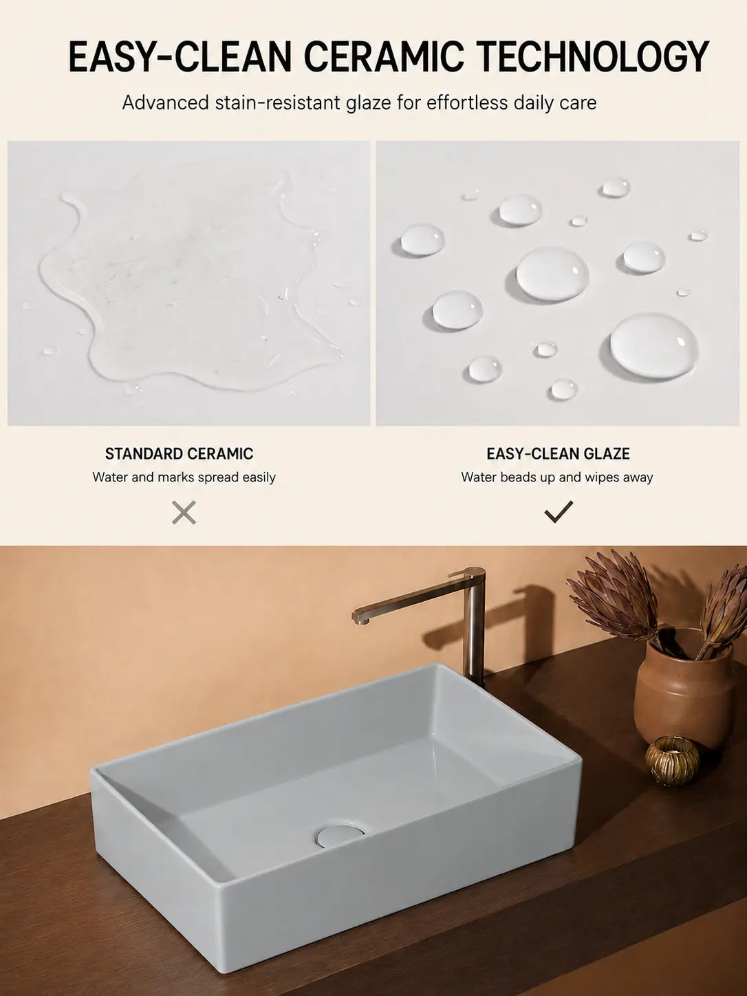 BBbidet 2757 gray rectangular countertop basin easy-clean ceramic technology