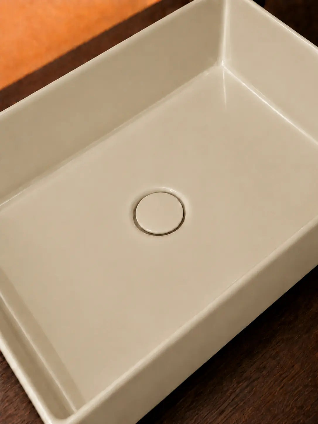 BBbidet 2757 khaki rectangular countertop basin matching ceramic drain detail