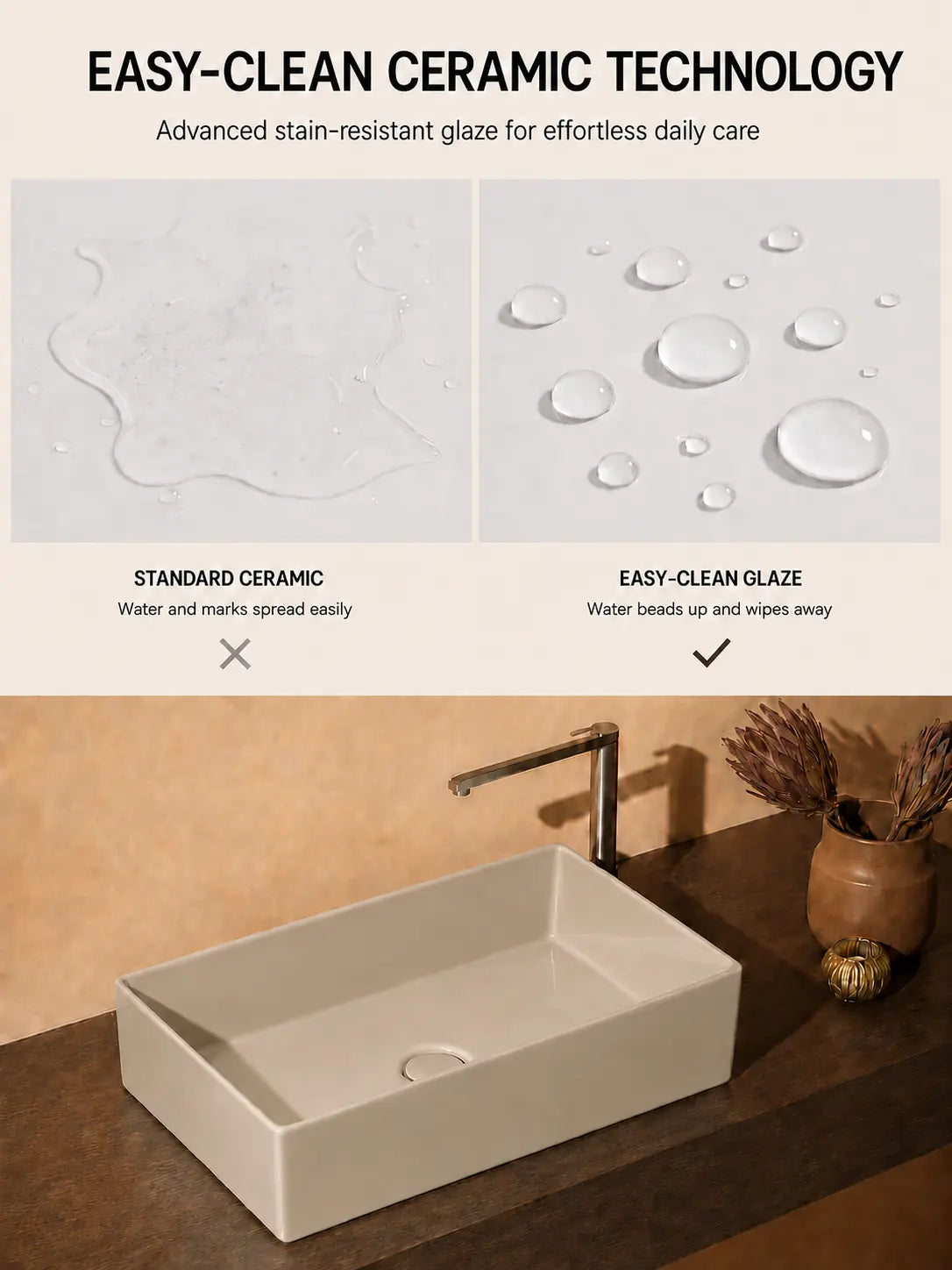 BBbidet 2757 khaki rectangular countertop basin easy-clean ceramic technology