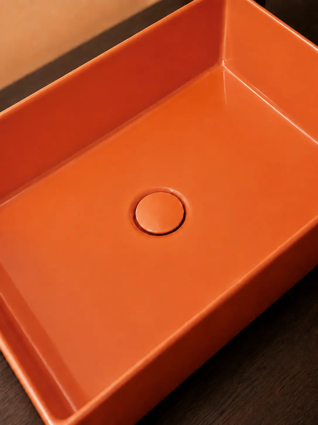 BBbidet 2757 orange rectangular countertop basin matching ceramic drain detail