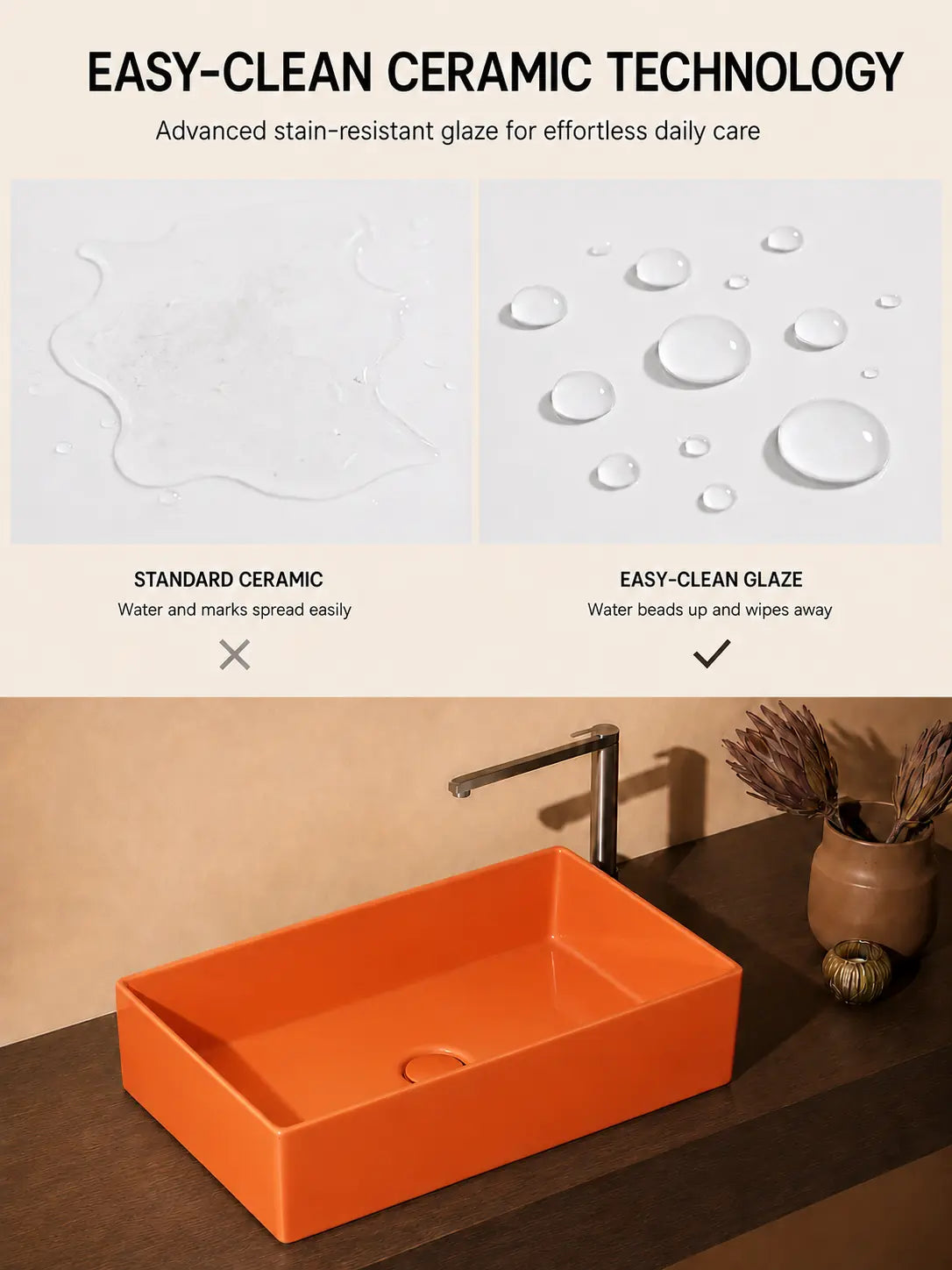 BBbidet 2757 orange rectangular countertop basin easy-clean ceramic technology