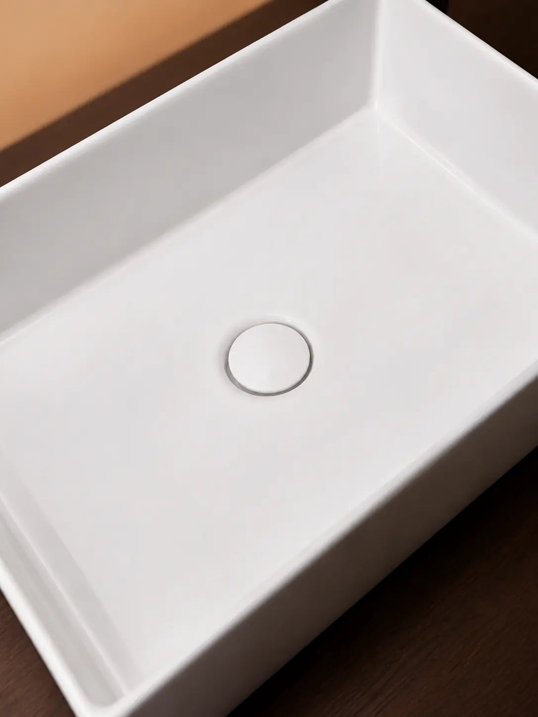 BBbidet 2757 white rectangular countertop basin matching ceramic drain detail