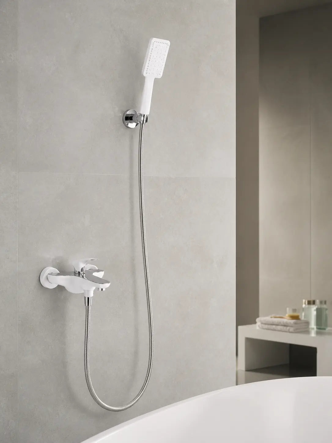 BBBIDET 72 Series wall mounted bath shower mixer in white chrome - view 01