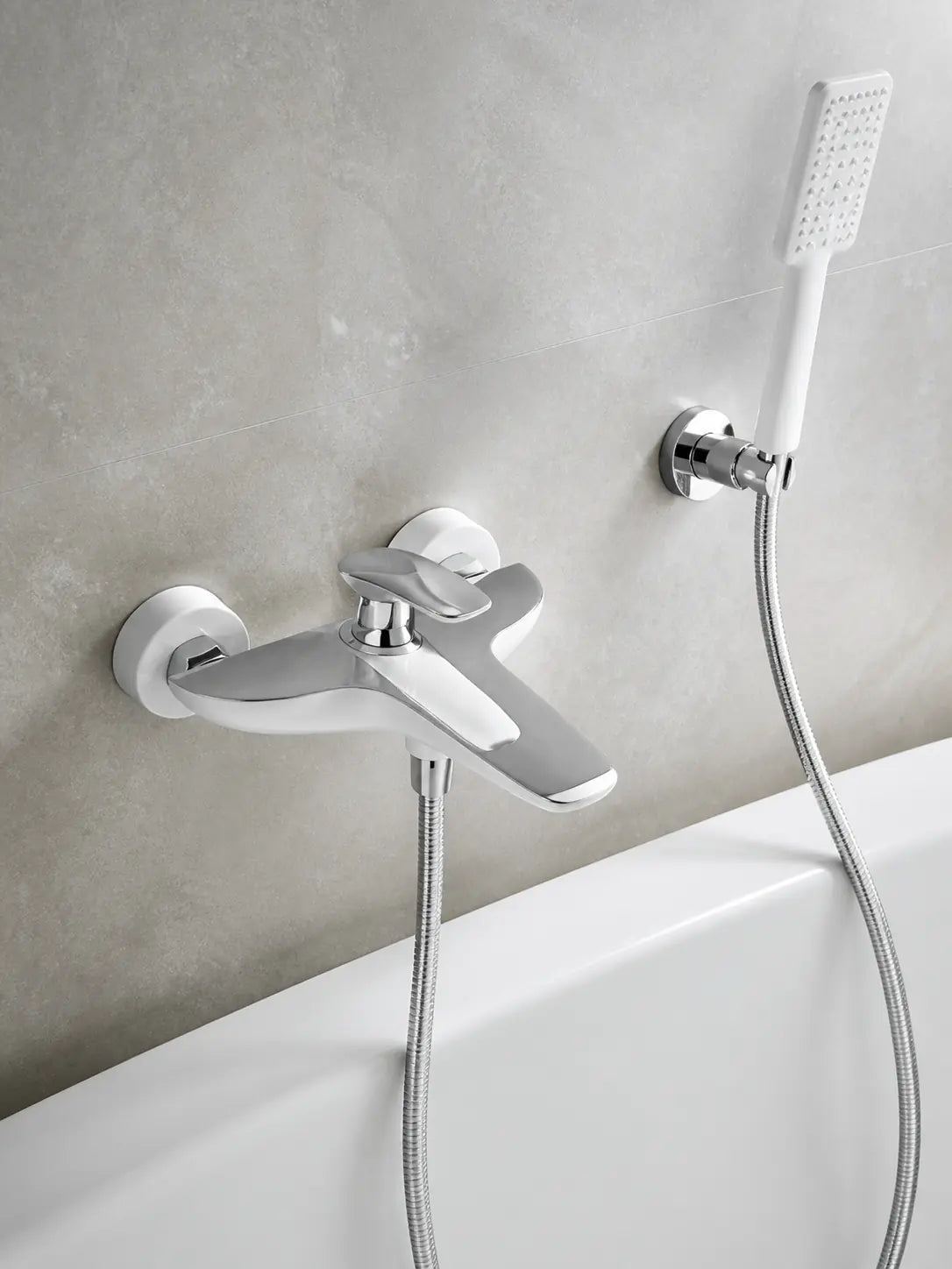 BBBIDET 72 Series wall mounted bath shower mixer in white chrome - view 03