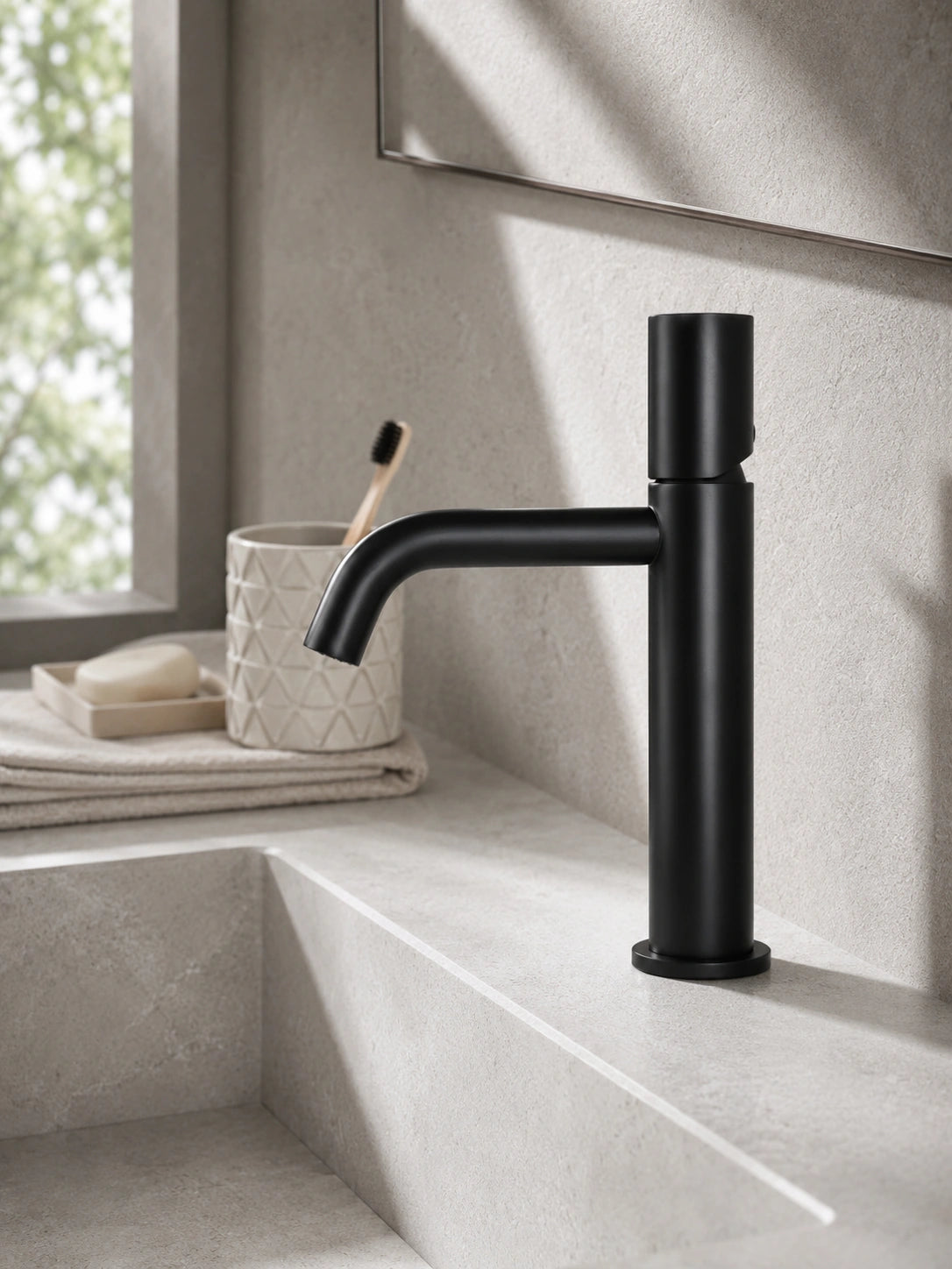 BBbidet 7701GB tall matte black bathroom vessel faucet detail