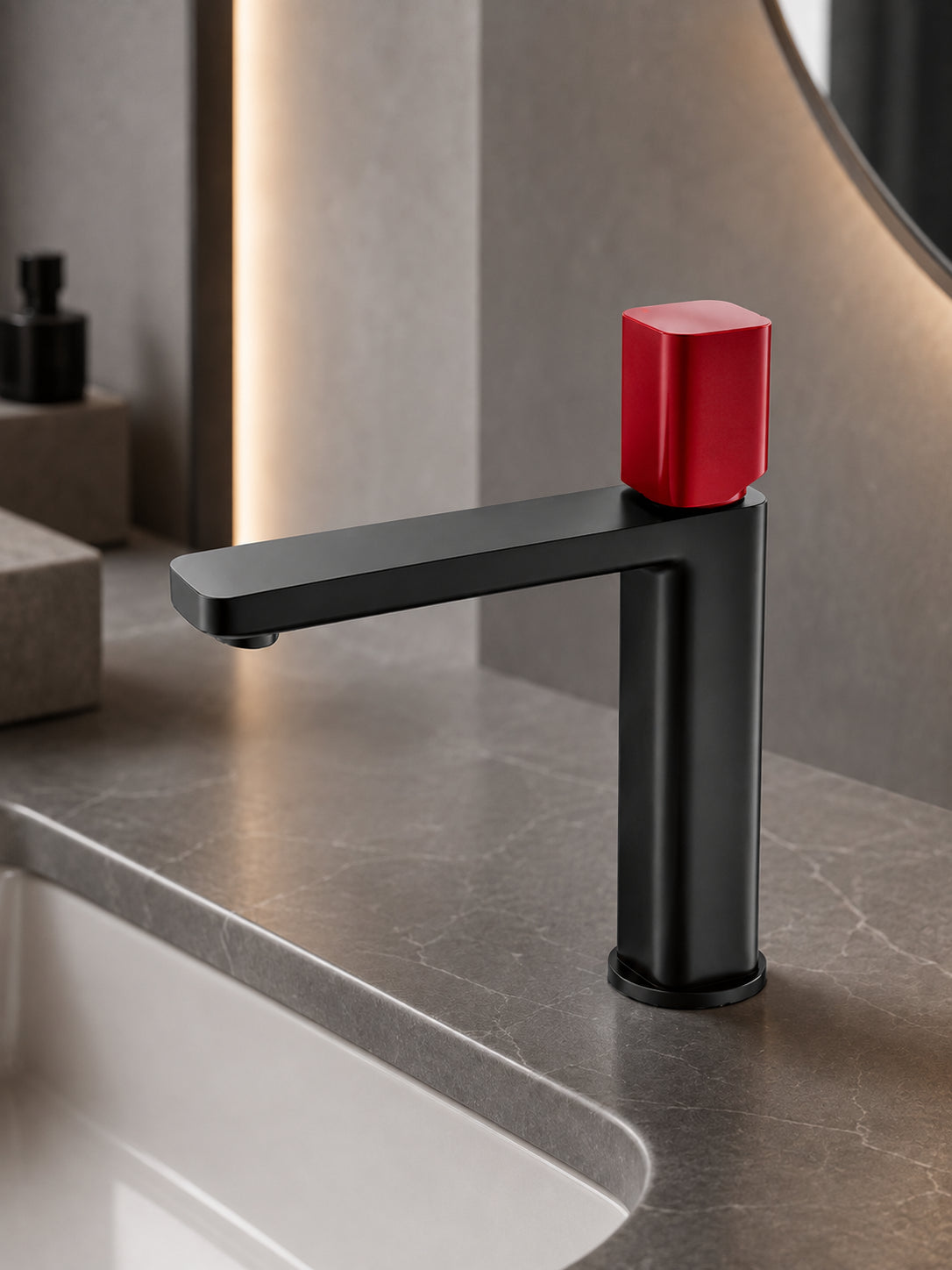BBbidet 7901 basin faucet in black finish with red handle
