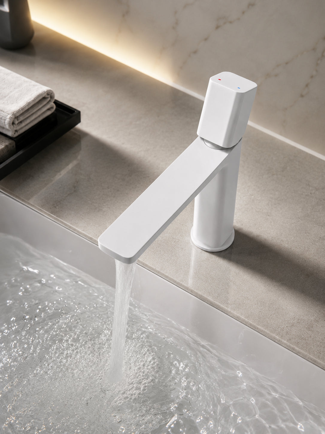 BBbidet 7901 white single handle basin faucet in modern bathroom