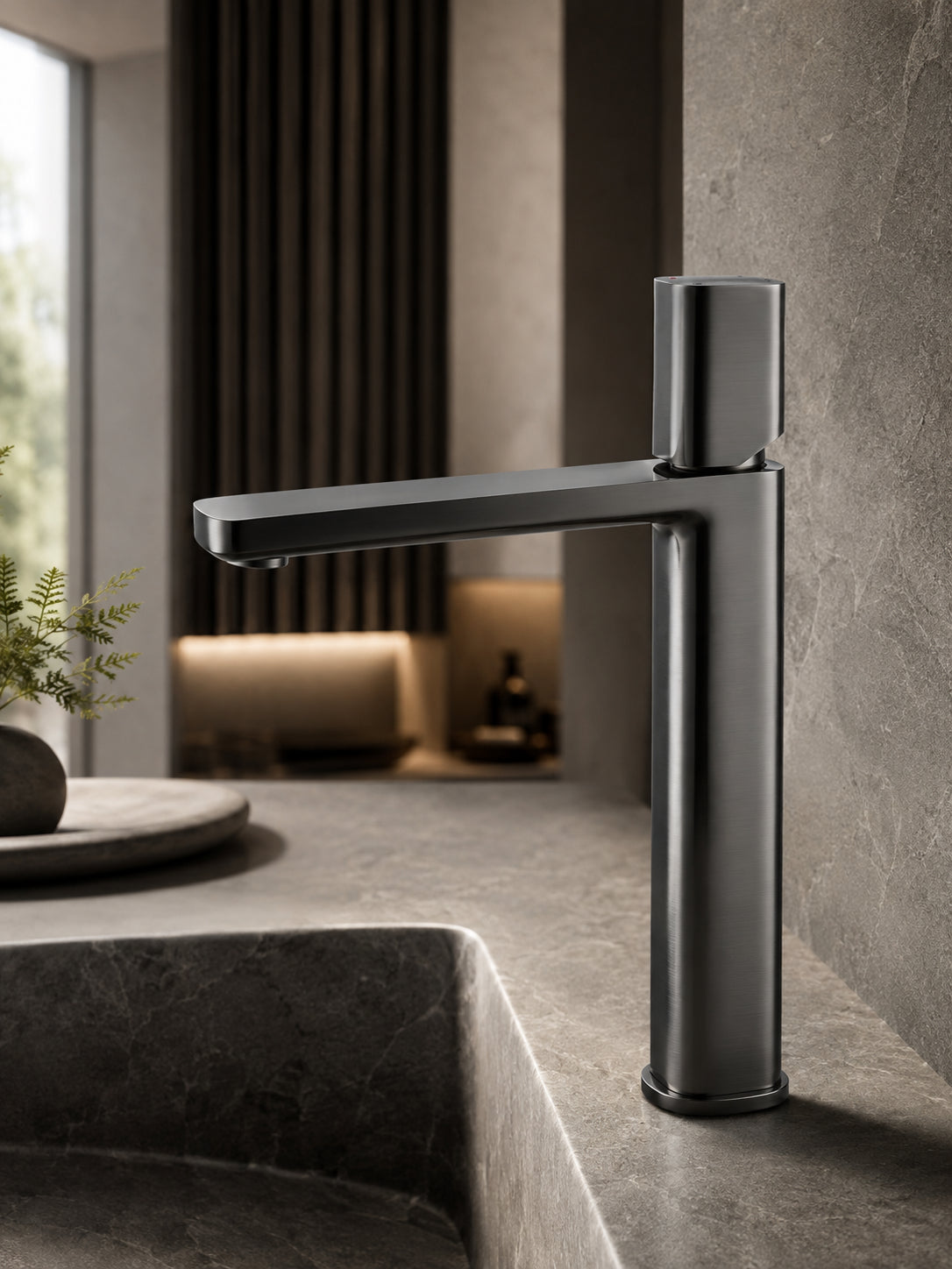 BBbidet 7901G tall vessel sink faucet in brushed gunmetal finish