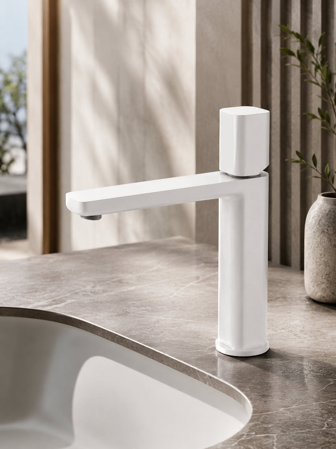 BBbidet 7901G white tall vessel sink faucet lifestyle view