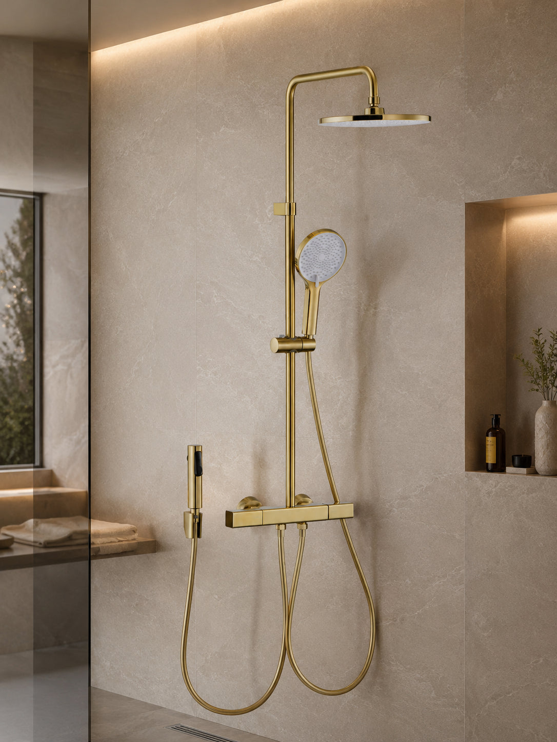 BBbidet 7909 rain shower system in brushed gold finish