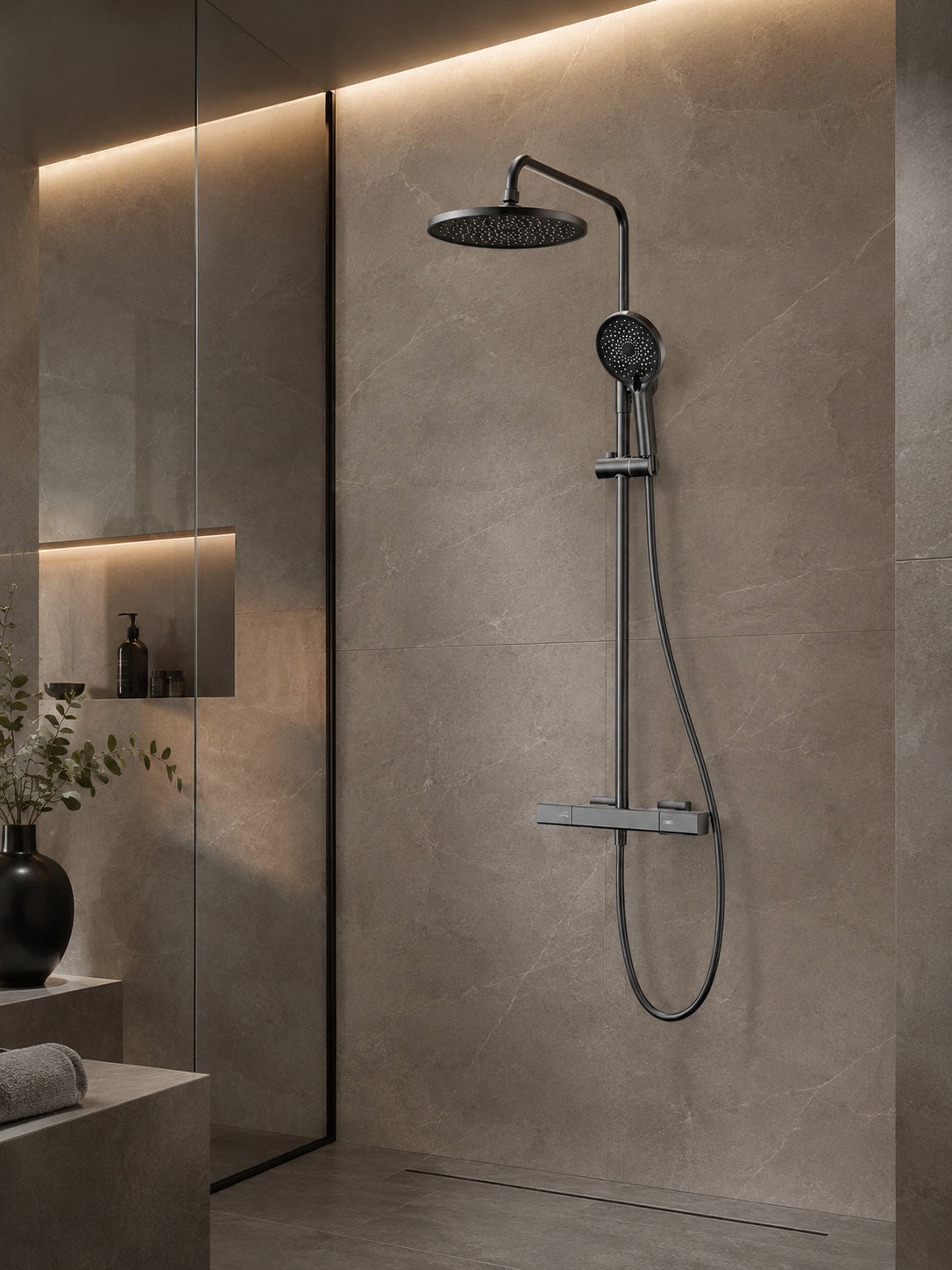 BBbidet 7909 rain shower system in brushed gunmetal finish