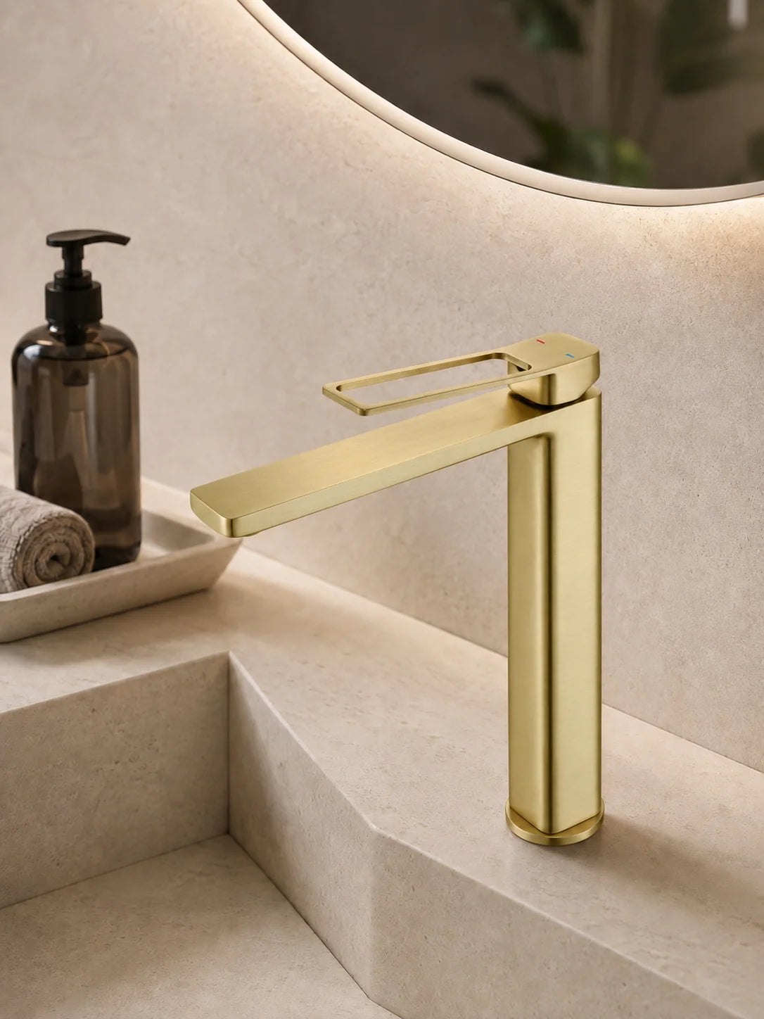 BBbidet 7911G tall vessel sink faucet in brushed gold finish