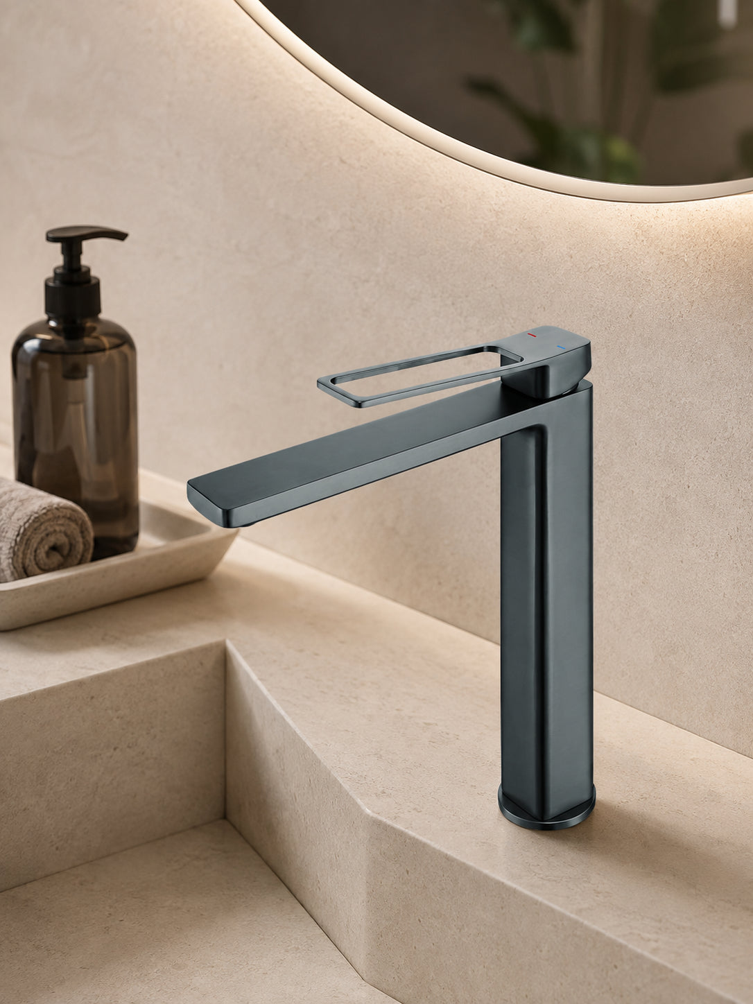 BBbidet 7911G tall vessel sink faucet in brushed gunmetal finish
