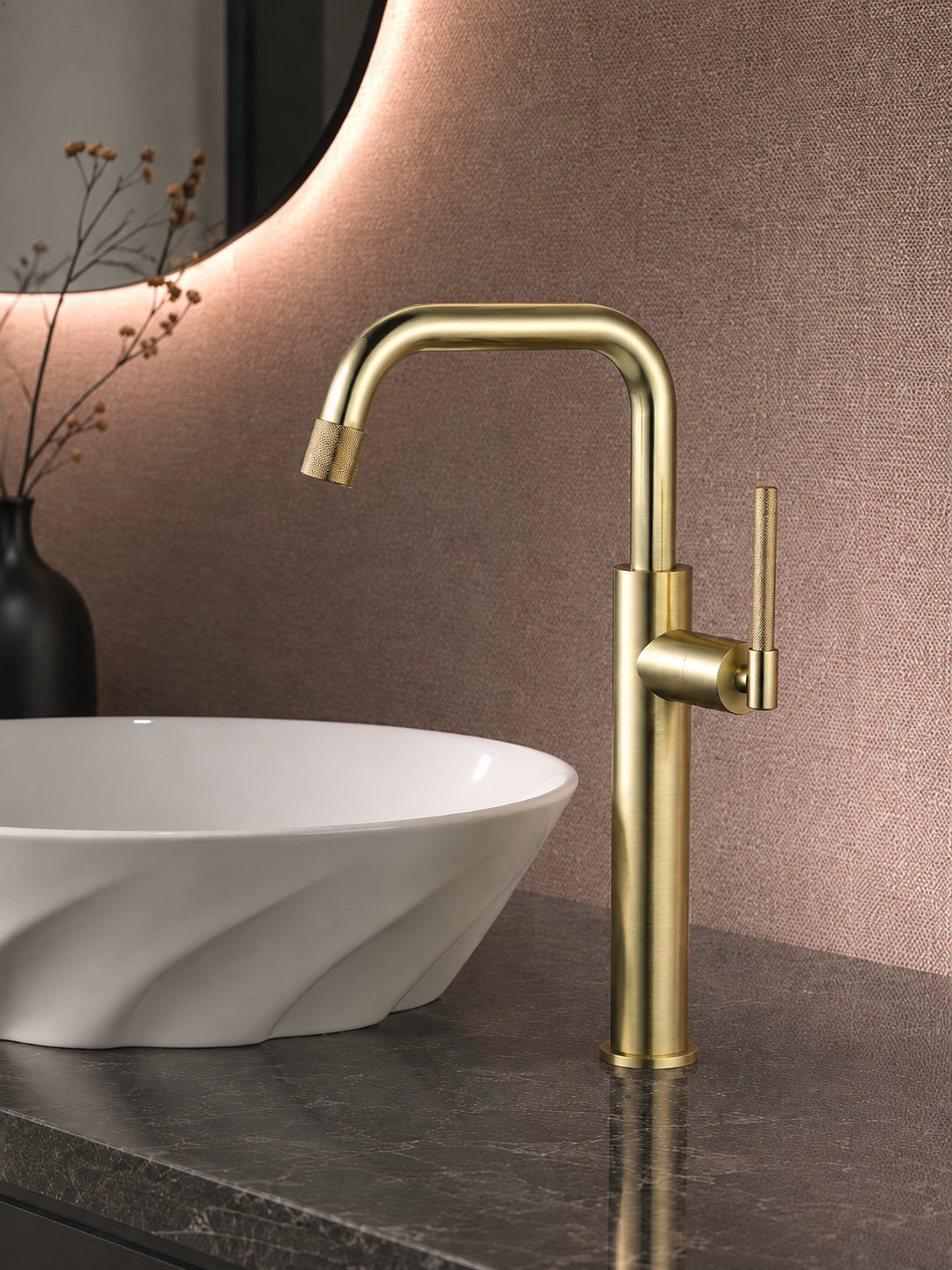 BBbidet 9501G tall vessel sink faucet in brushed gold finish