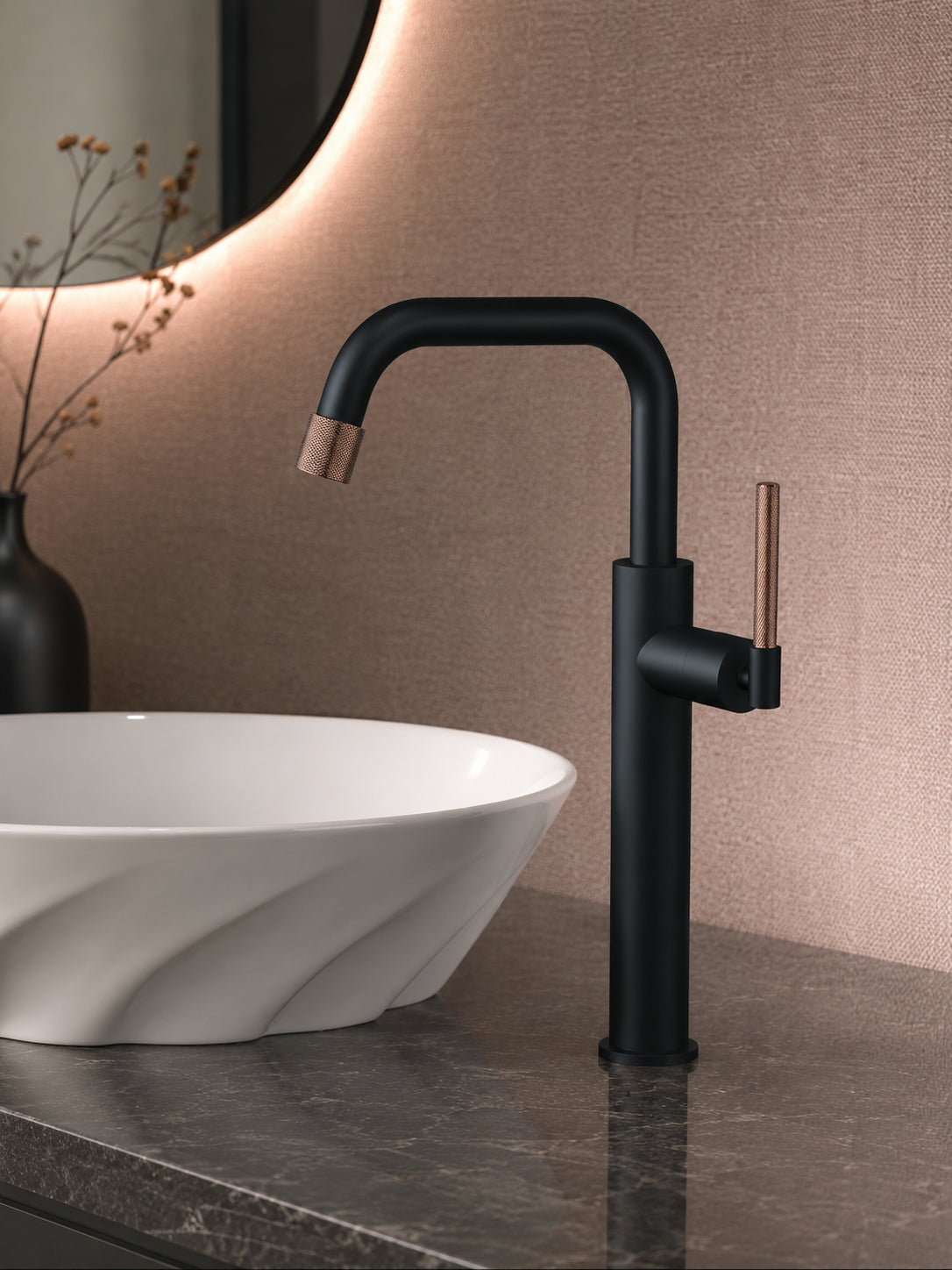 BBbidet 9501G matte black tall vessel sink faucet detail