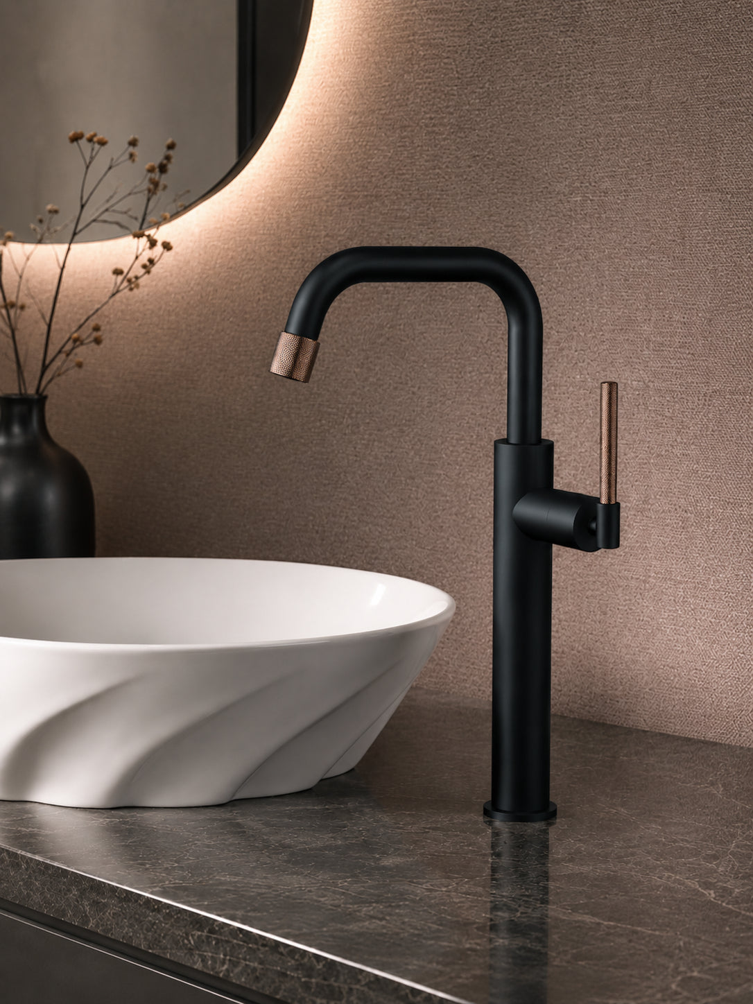 BBbidet 9501G tall vessel sink faucet in matte black finish