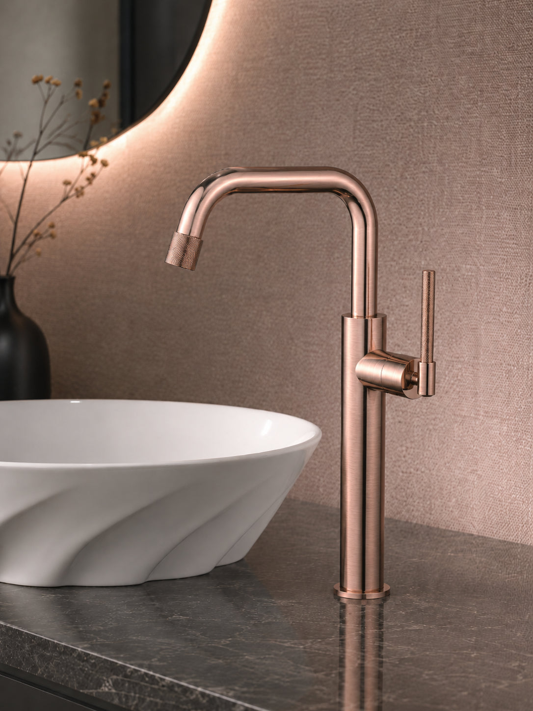 BBbidet 9501G tall vessel sink faucet in rose gold finish