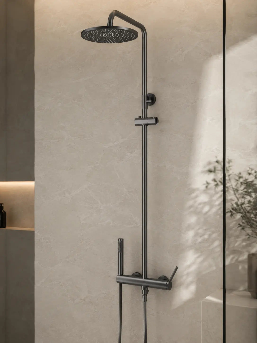 bbbidet 9808 thermostatic rain shower in brushed gunmetal