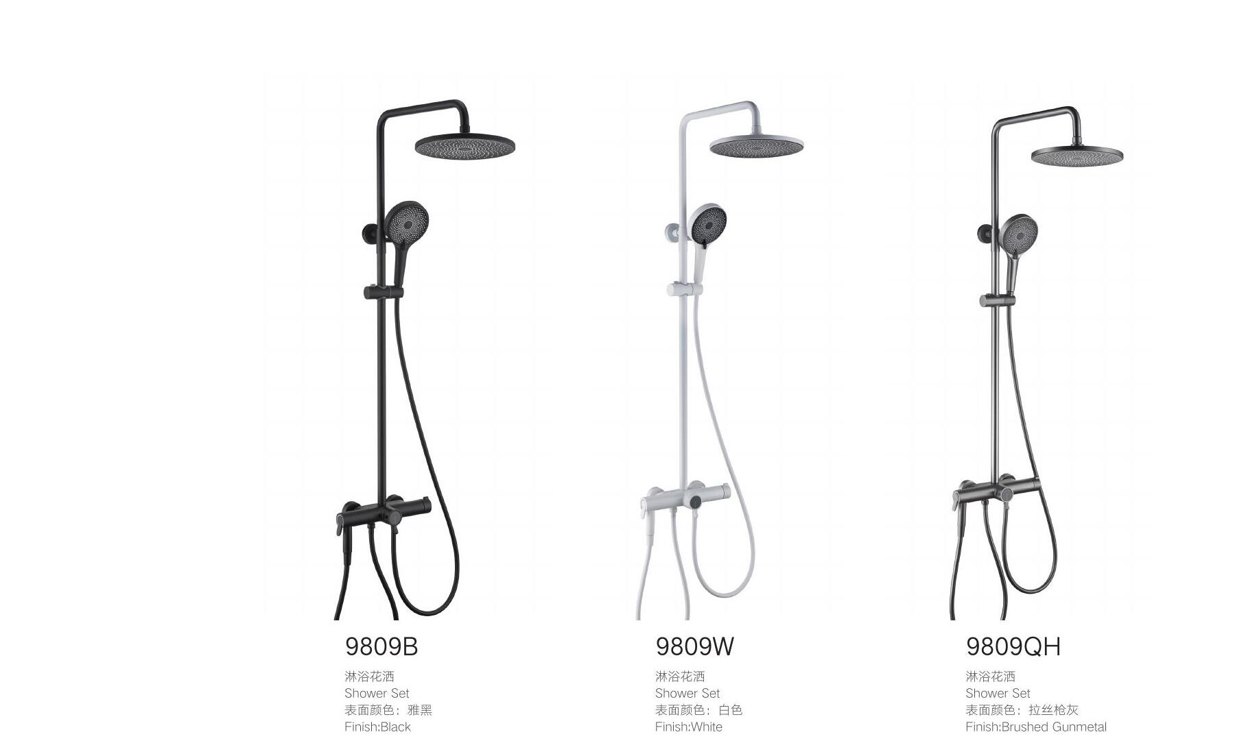 9809 shower set black white and brushed gunmetal finishes