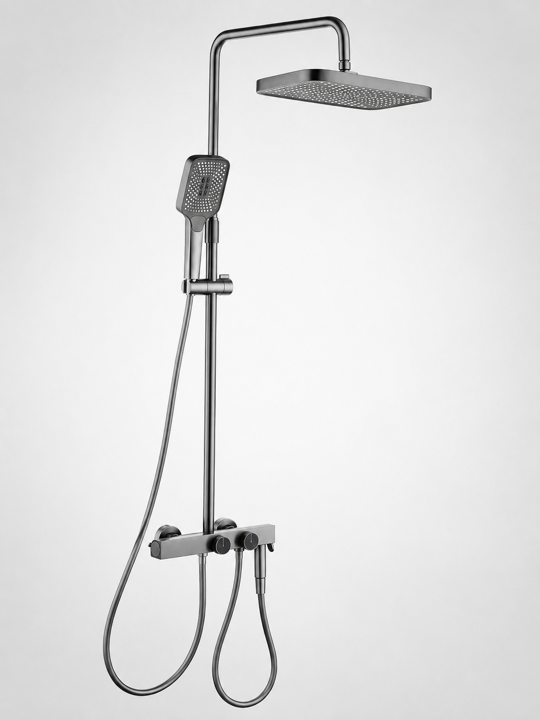 bbbidet 9809 gunmetal grey square rain shower faucet set
