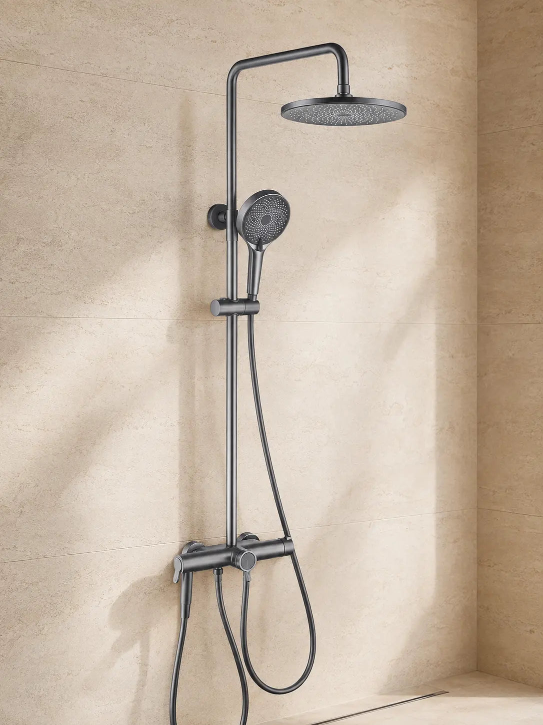 bbbidet 9809 thermostatic rain shower system in brushed gunmetal