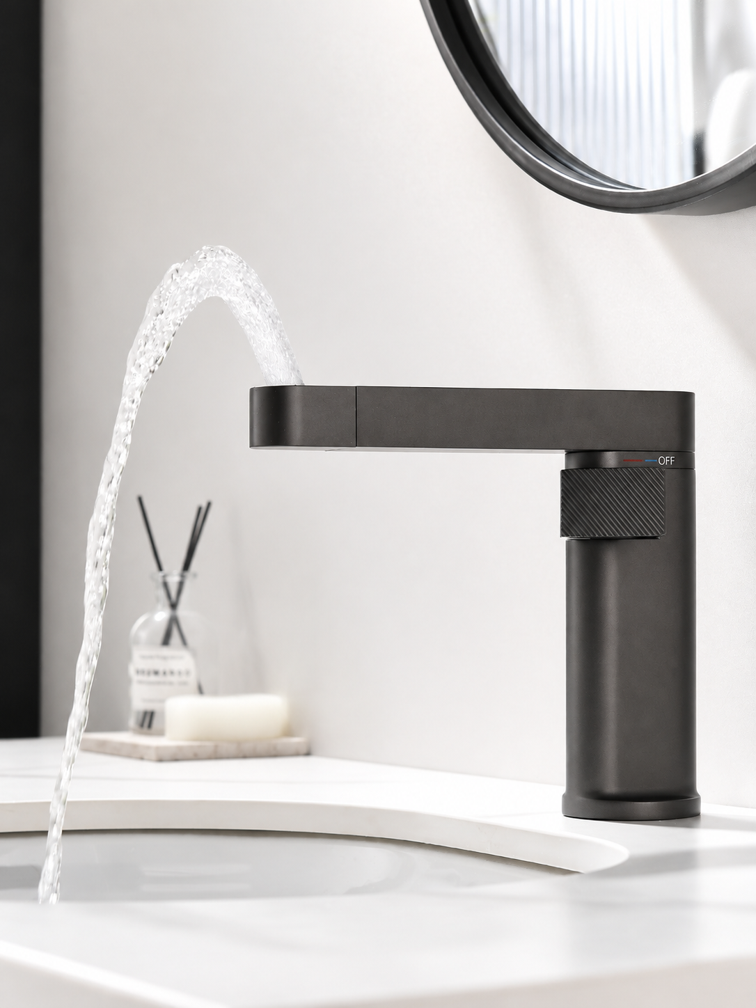 bbbidet C1 matte black bathroom sink faucet with upward fountain water flow mode