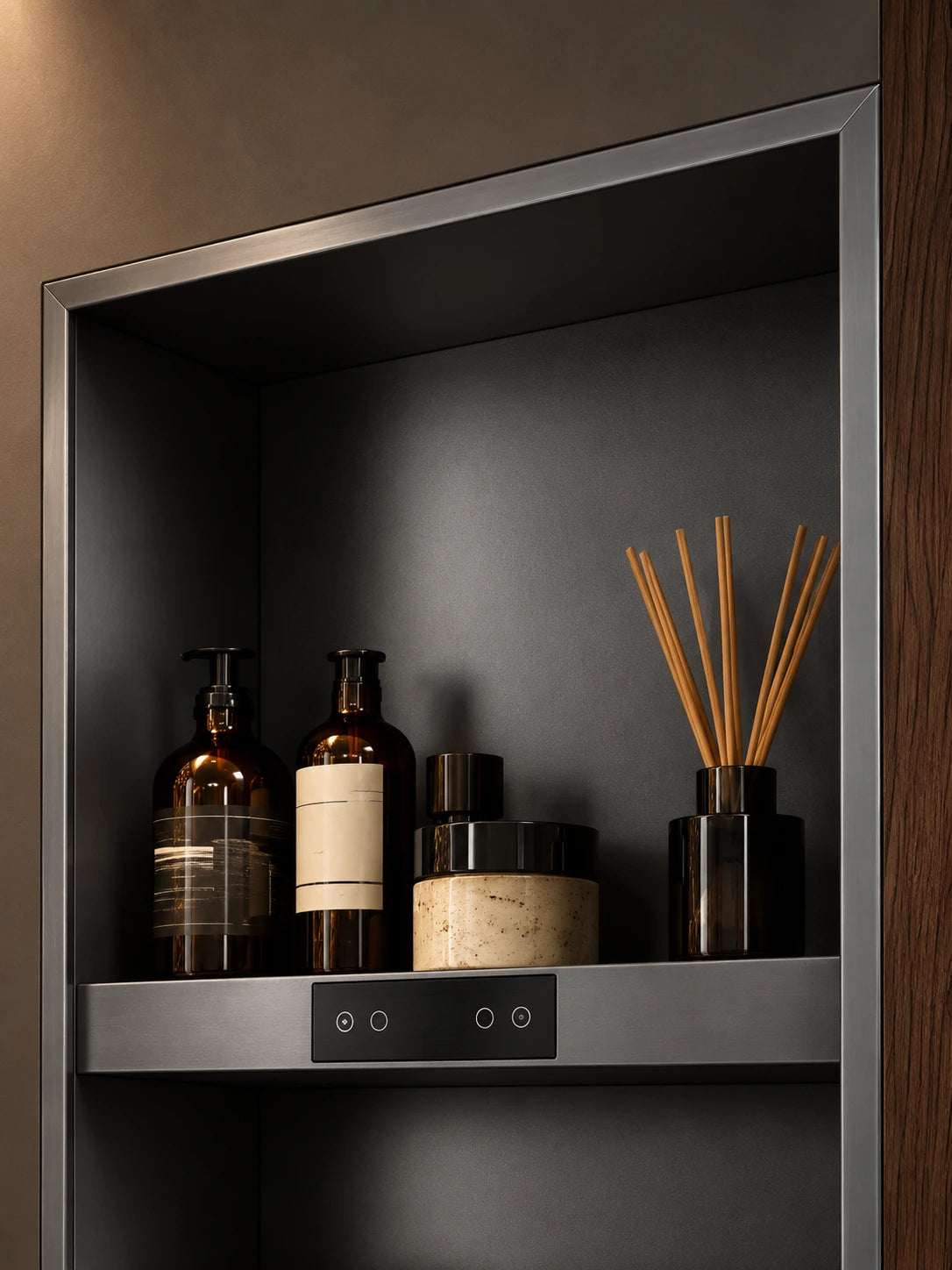 AL502 upper storage compartment with bathroom toiletries