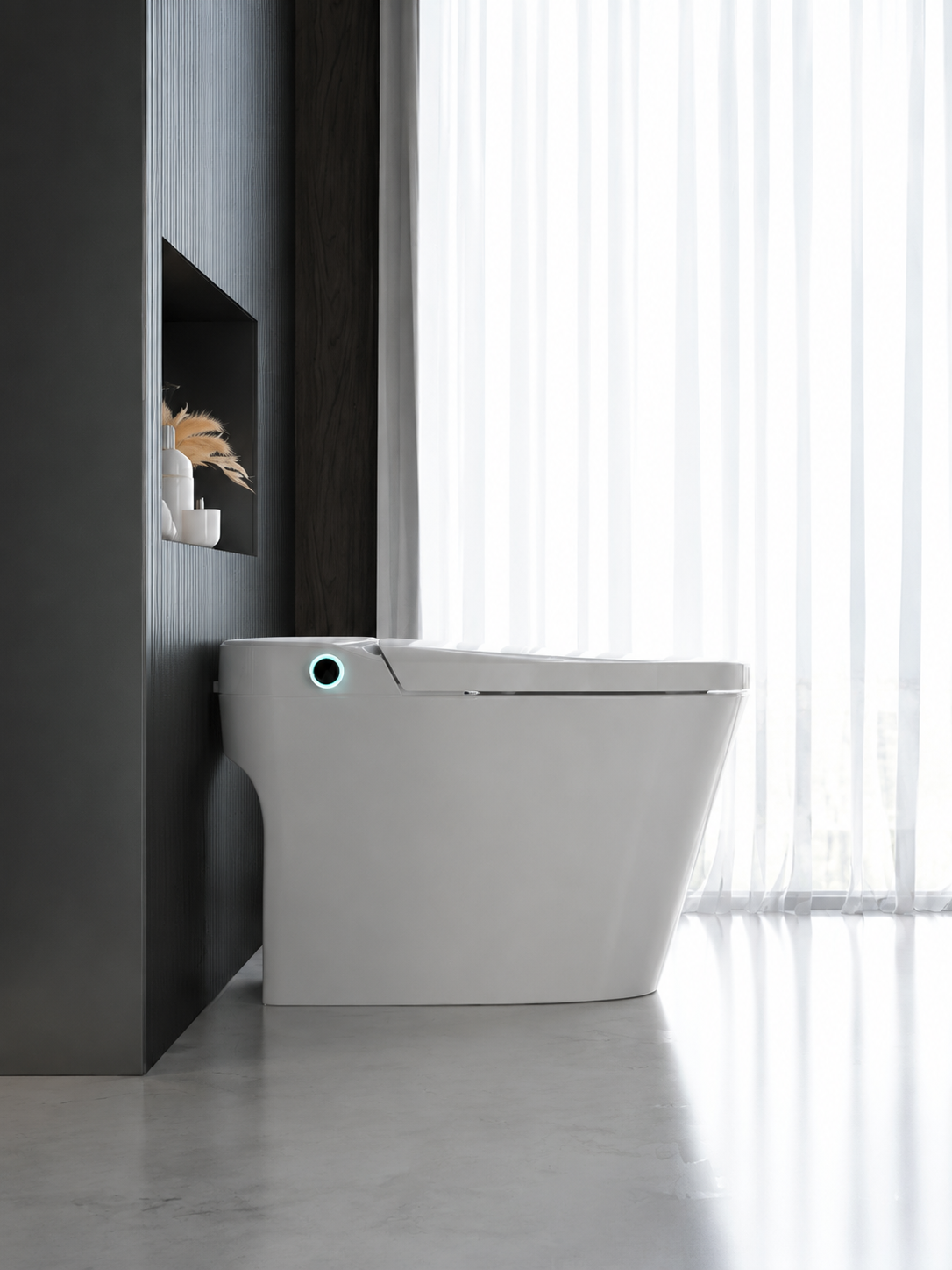 Fully automated bbbidet p-trap smart bidet toilet with automatic urine testing and urinalysis technology featuring hands-free operation and app sync