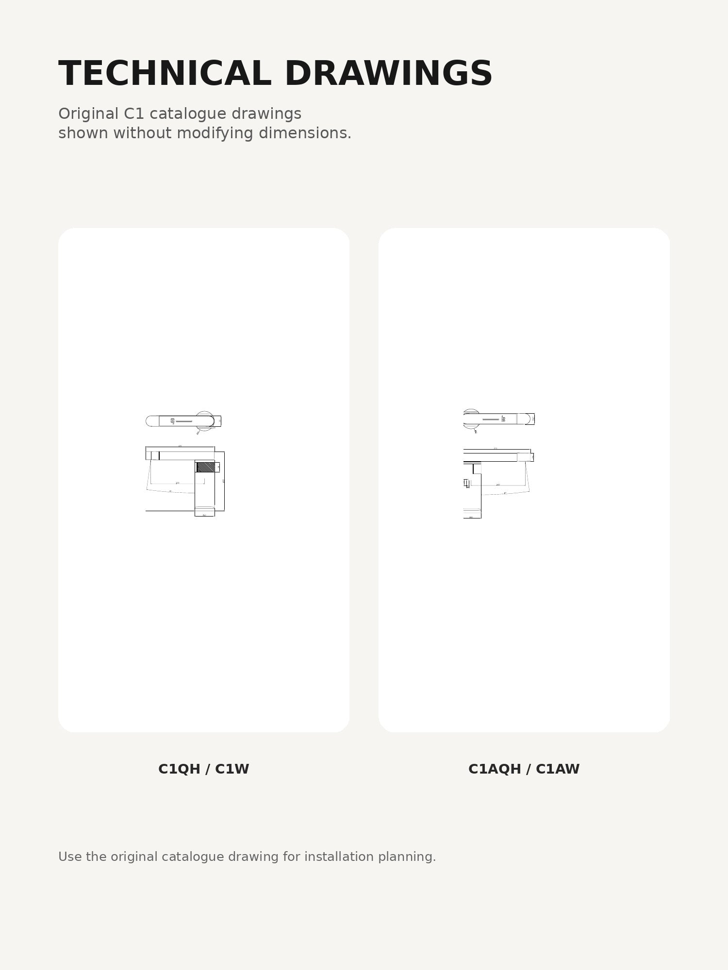 bbbidet C1 technical drawings for standard and induction models