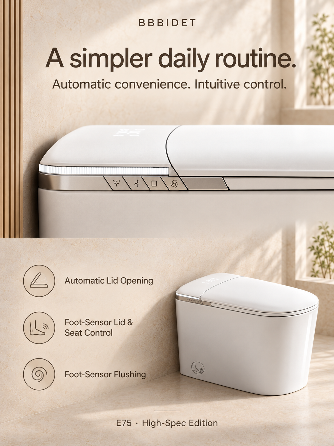 E75 automatic lid and foot-sensor controls
