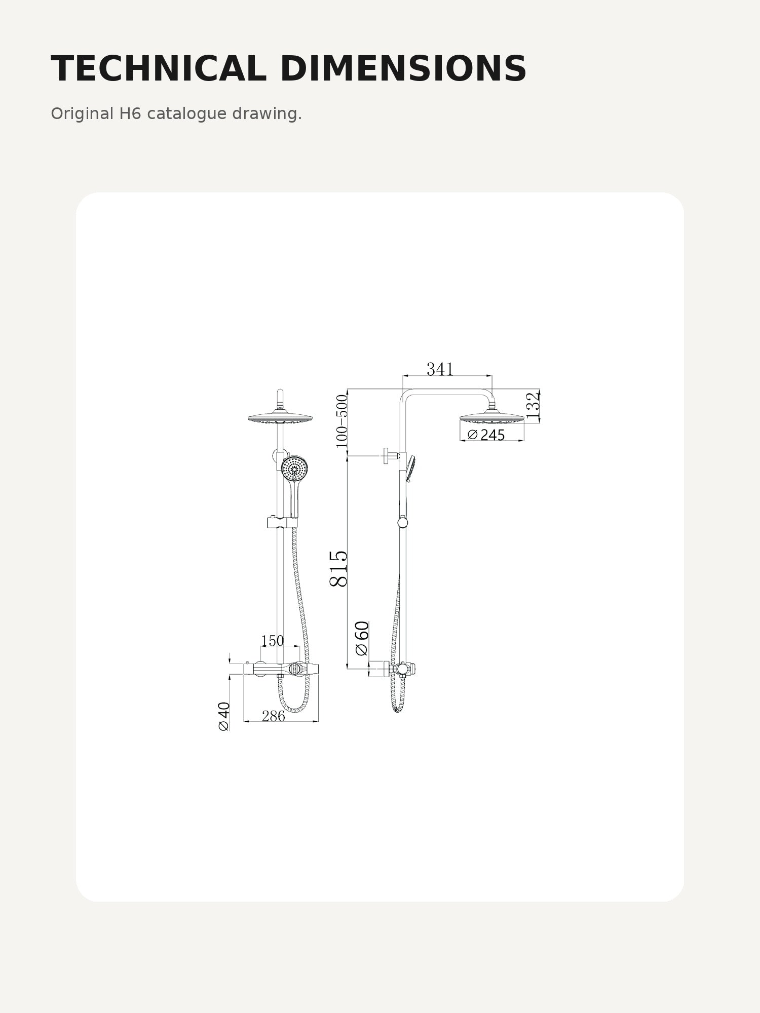 bbbidet H6 thermostatic shower technical dimensions