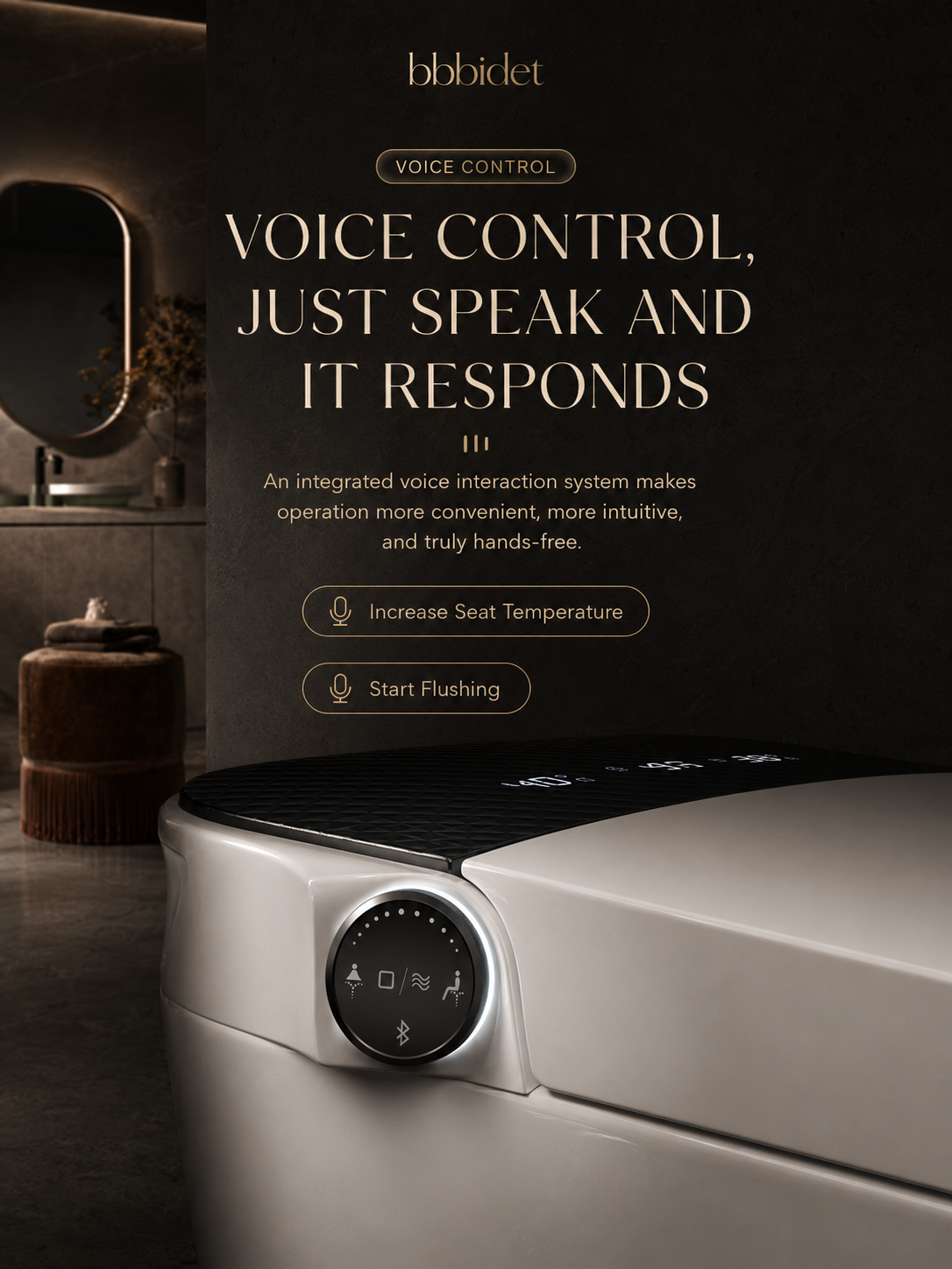 bbbidet K2 Pro smart enema bidet toilet with Japanese technology featuring hands-free smart voice control for temperature adjustment and flushing operation