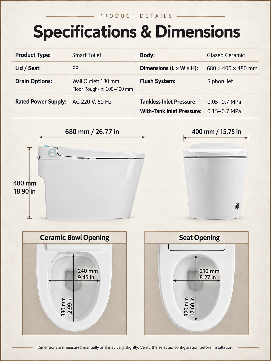 BBbidet M829 smart bidet toilet – dimensions