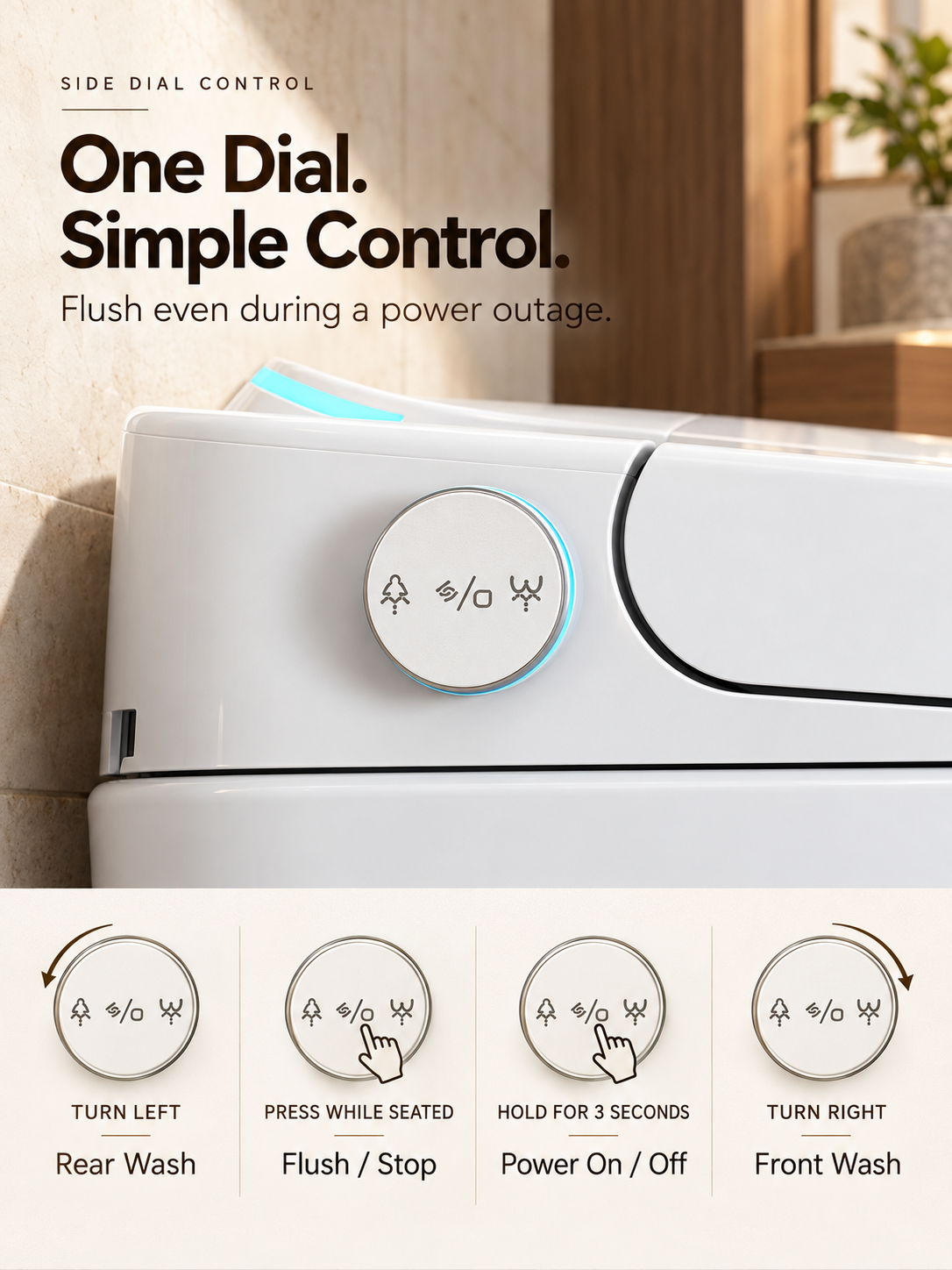 BBbidet M829 smart bidet toilet – side dial