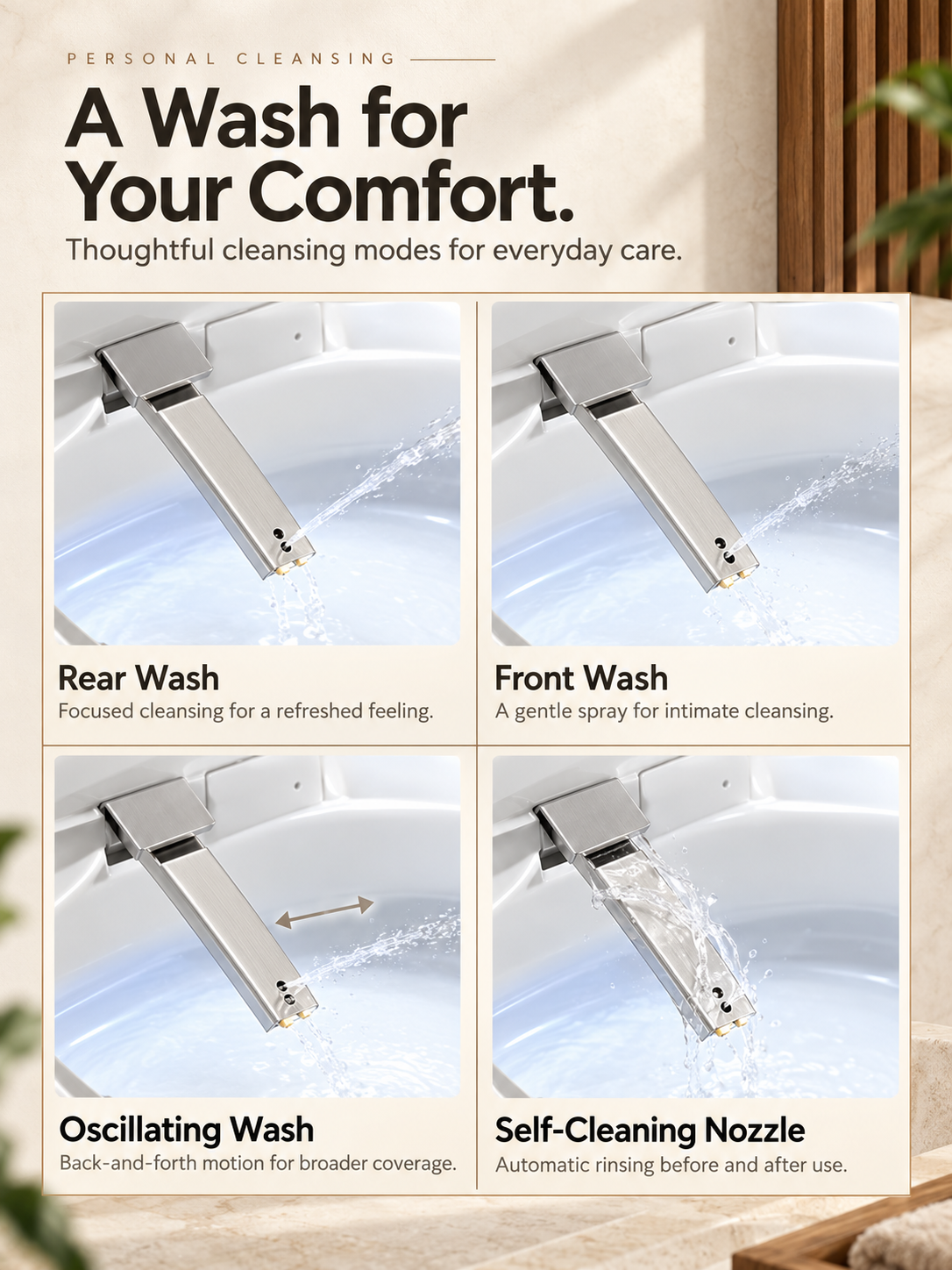 BBbidet M829 smart bidet toilet – wash modes