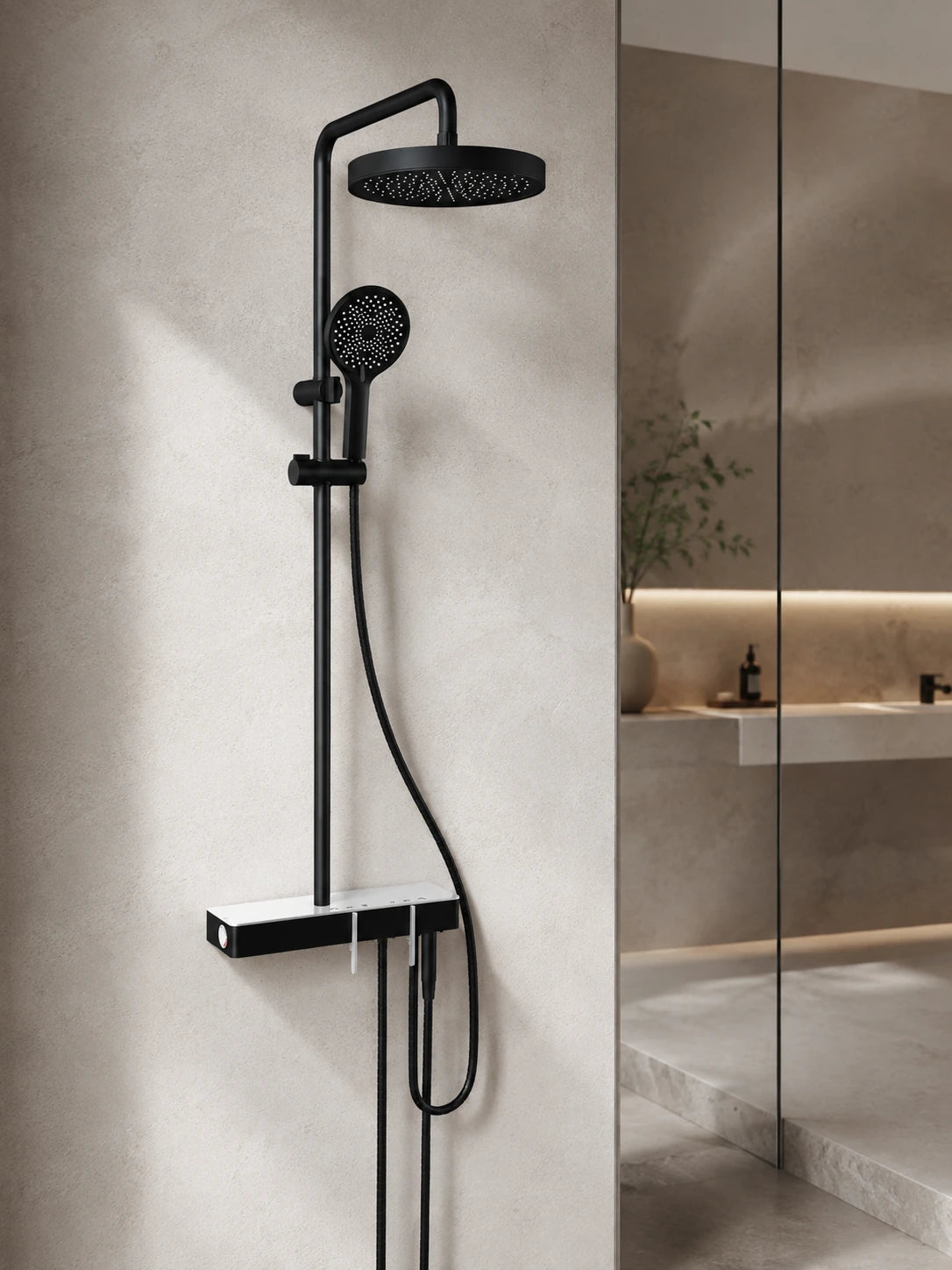 BBbidet S3 matte black thermostatic rain shower system with handheld shower