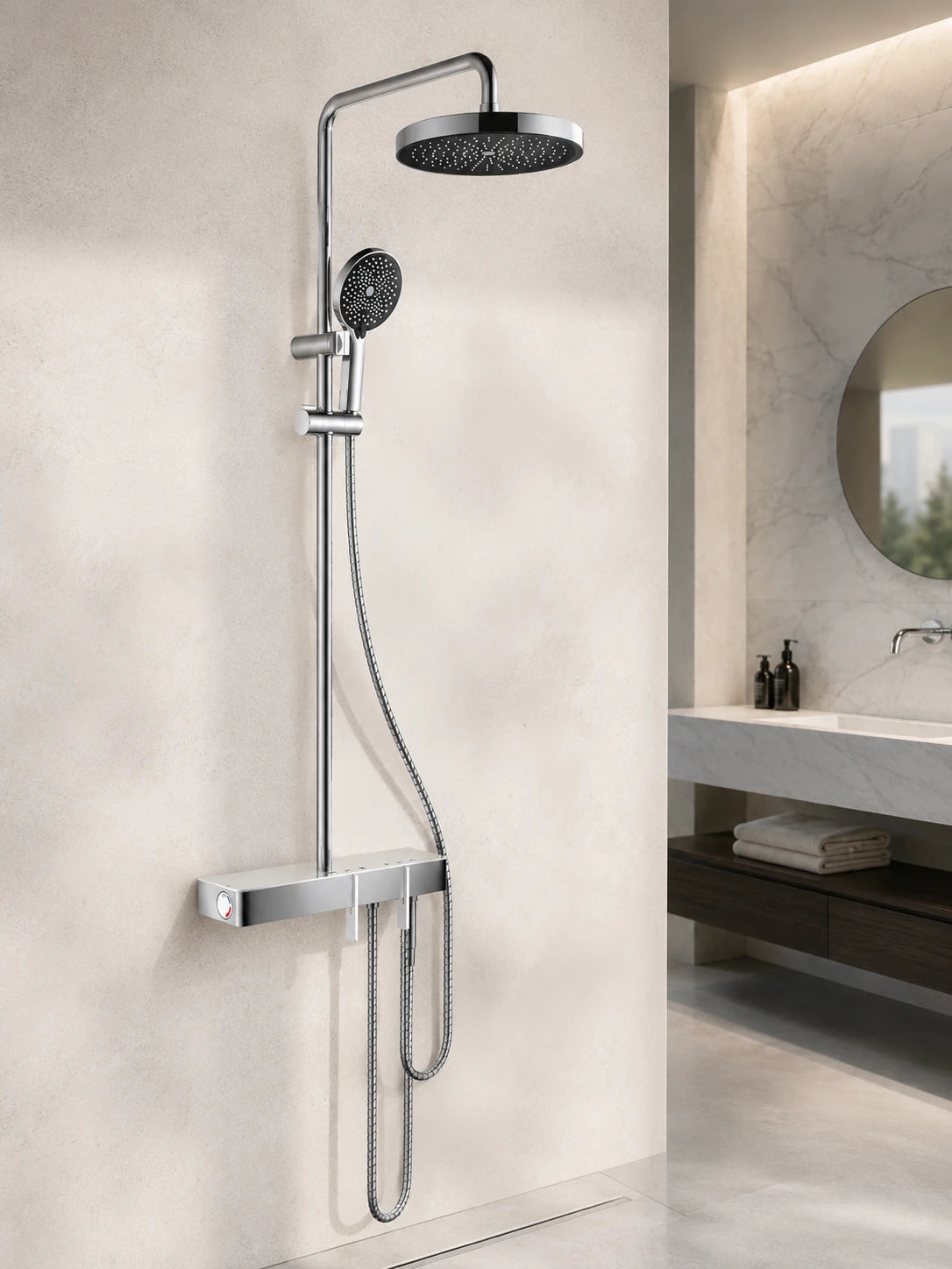 BBbidet S3 polished chrome thermostatic rain shower system with handheld shower
