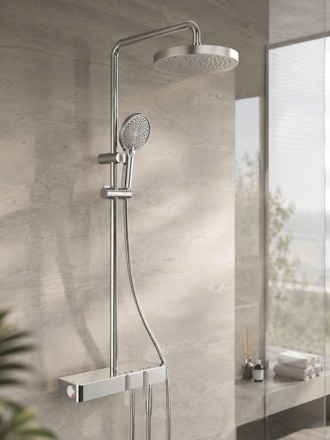 BBbidet S3 polished chrome rainfall shower set bathroom installation view