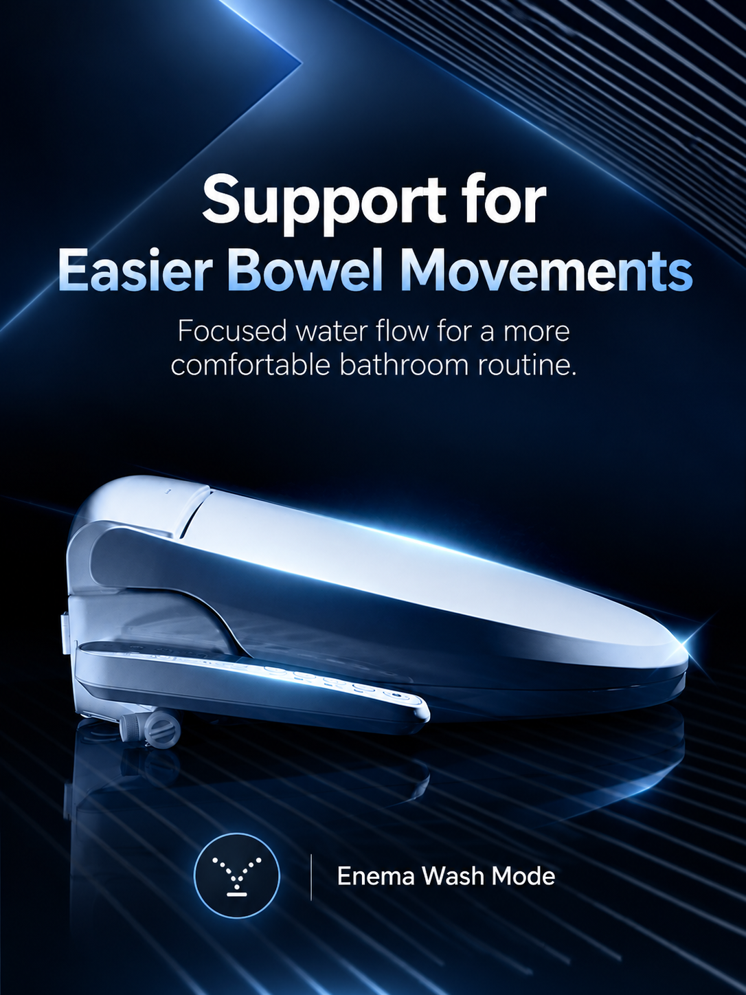 BBBIDET smart bidet seat with side controls, featuring a focused-water Enema Wash mode.
