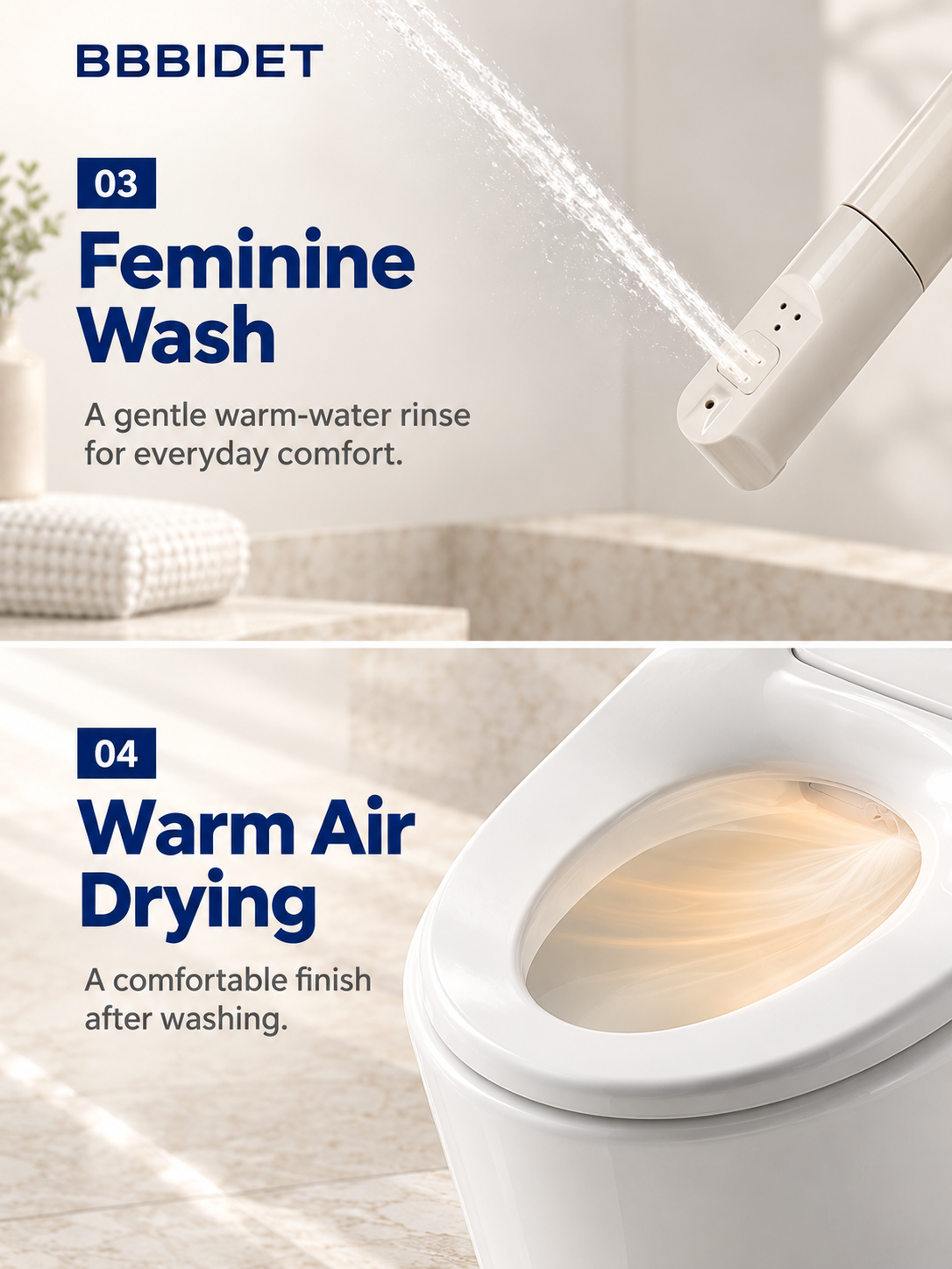 KB32 Smart Bidet Seat featuring Gentle Feminine Wash and Warm Air Drying
