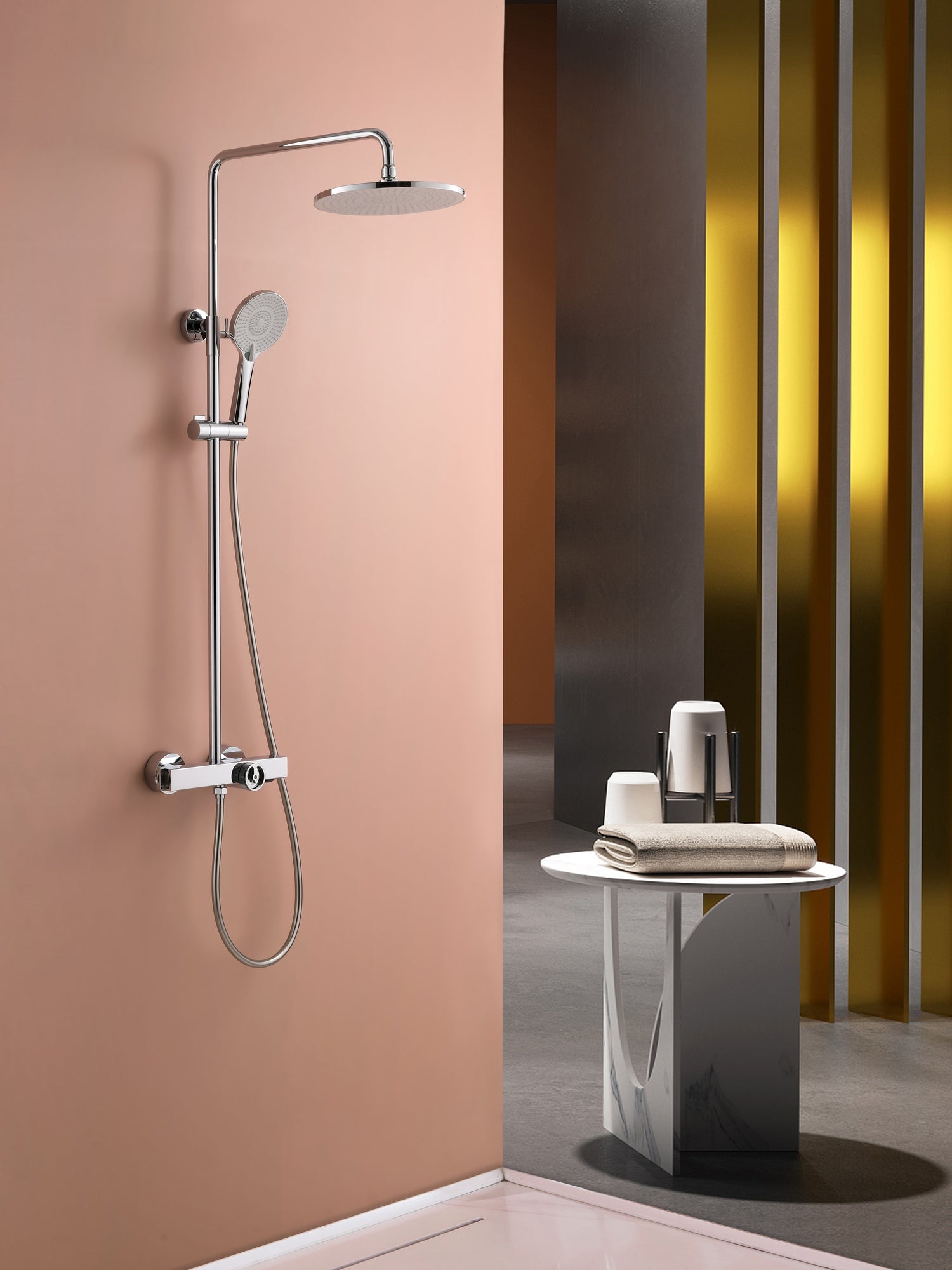 bbbidet T2 thermostatic shower system chrome bathroom scene