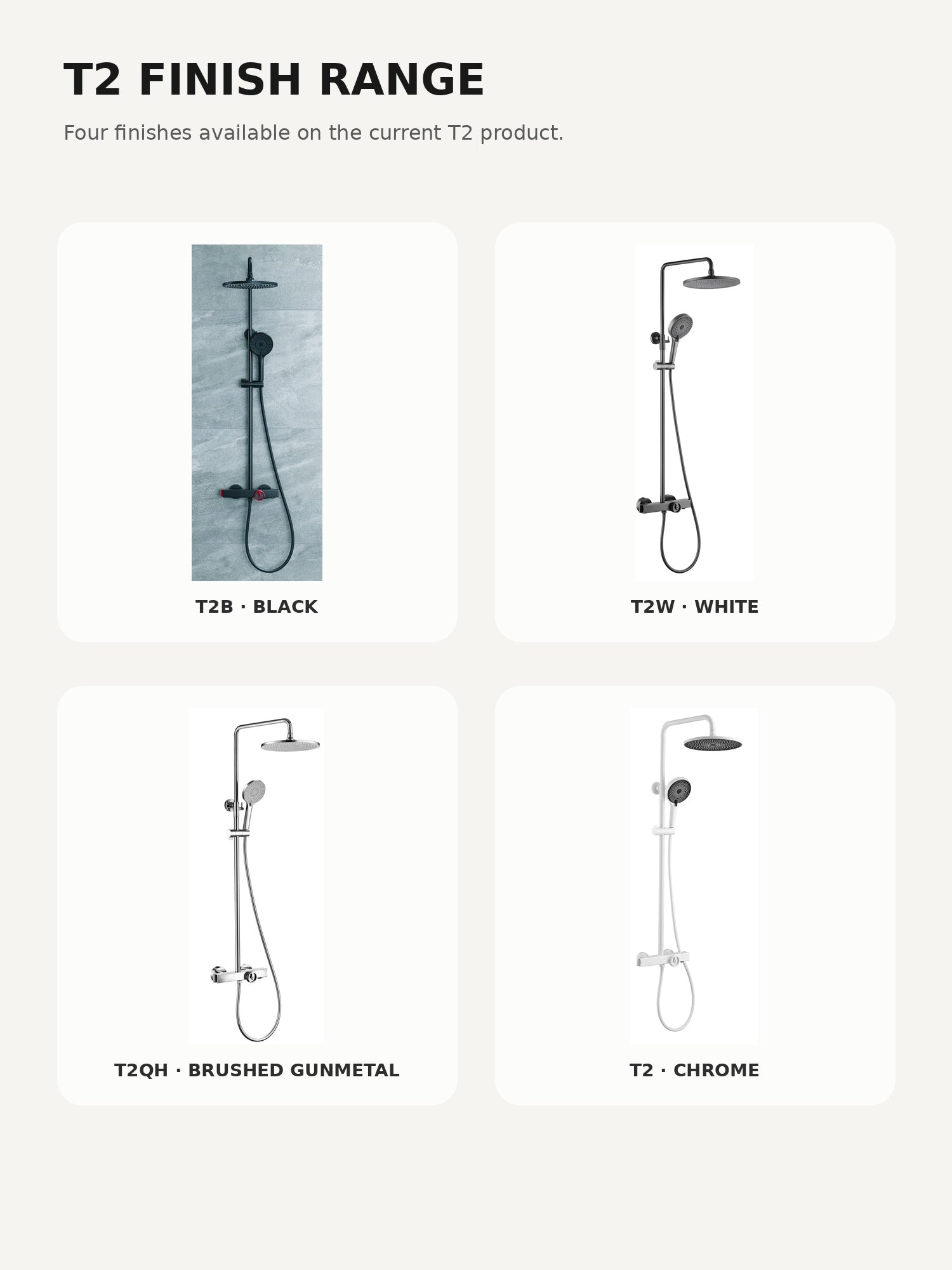 bbbidet T2 thermostatic shower four finish range