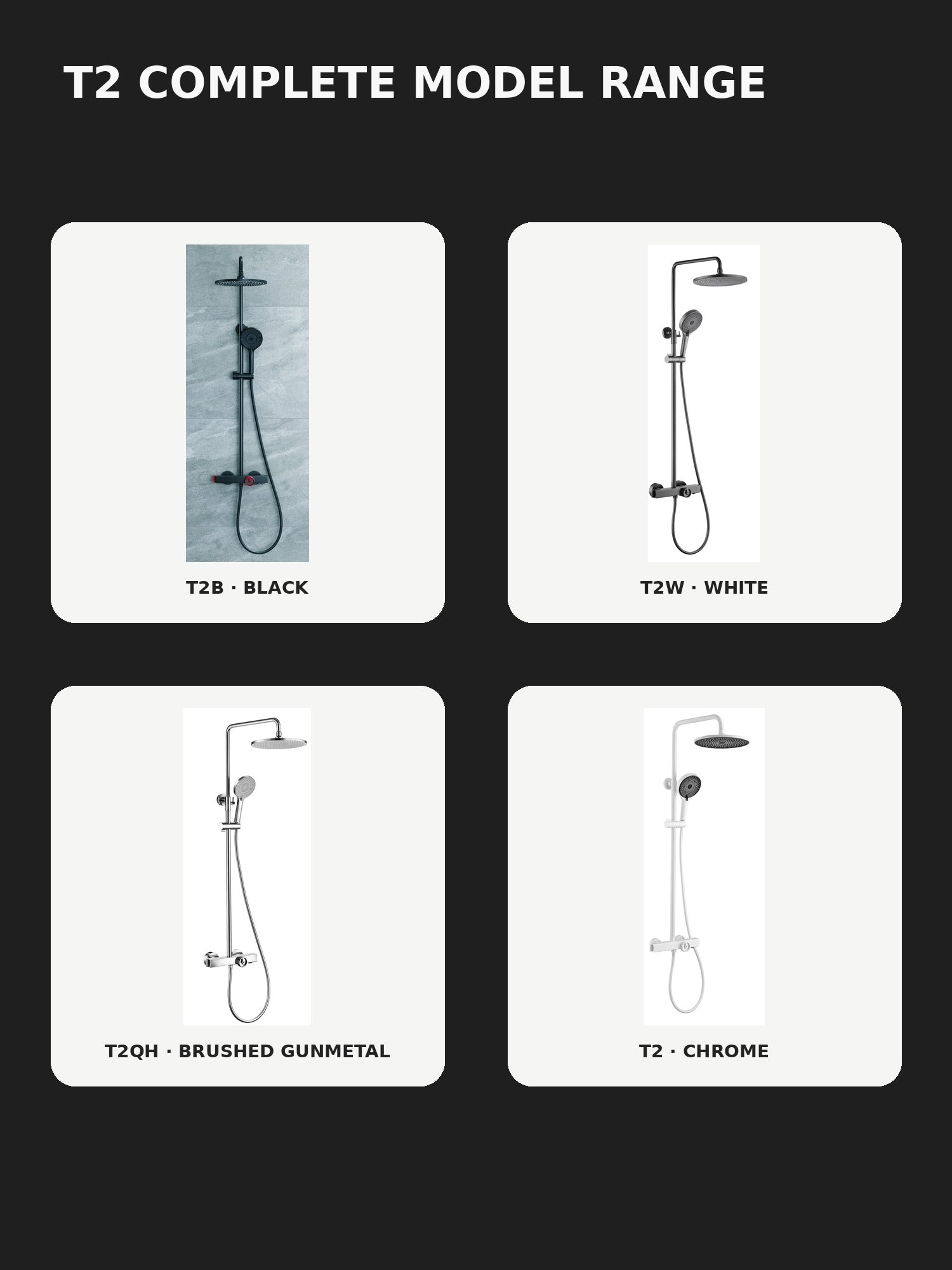 bbbidet T2 thermostatic shower complete model and finish range