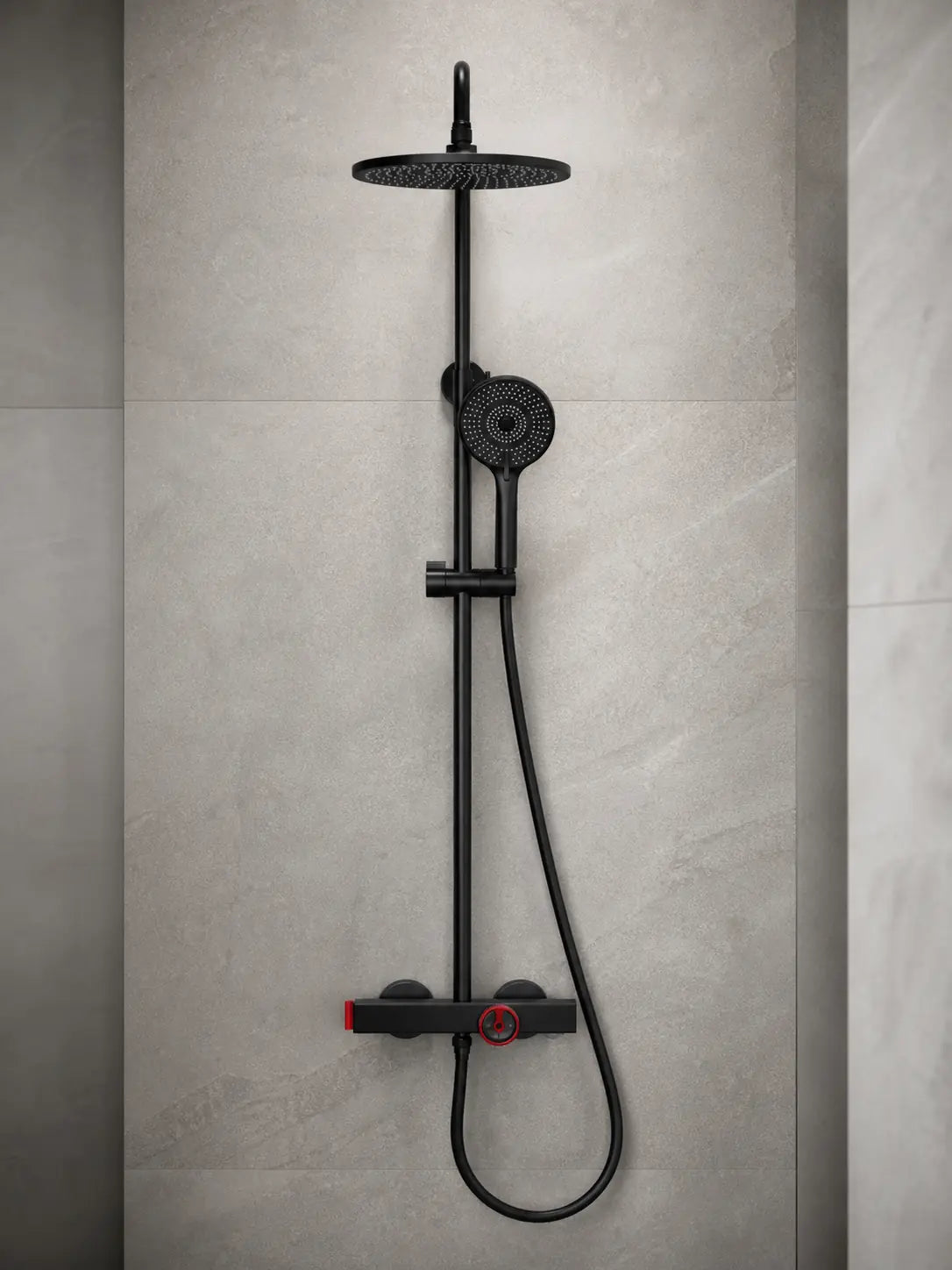 bbbidet T2 round rain shower in black red - main lifestyle