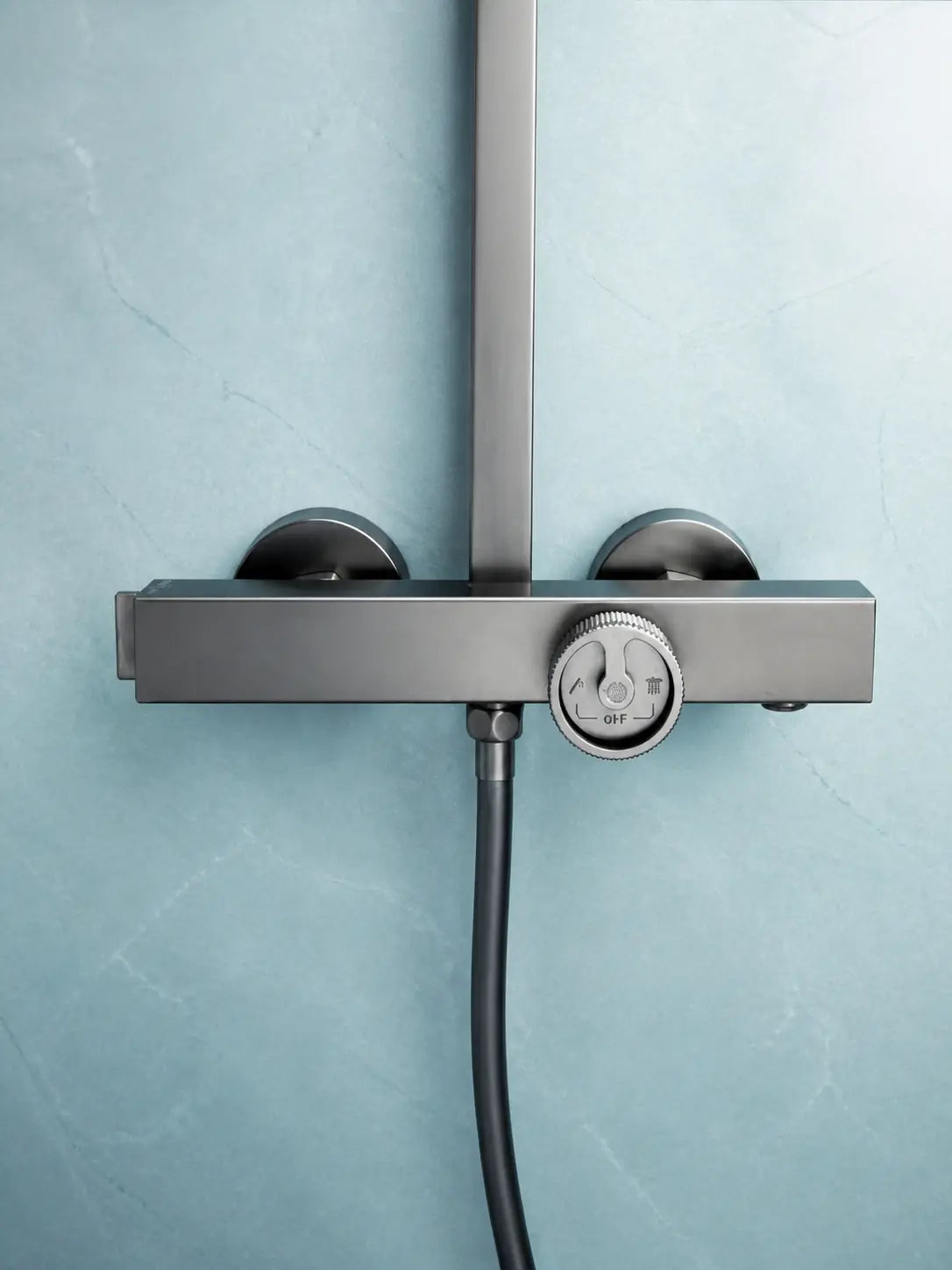 bbbidet T2 square rain shower in brushed gunmetal - mixer installed